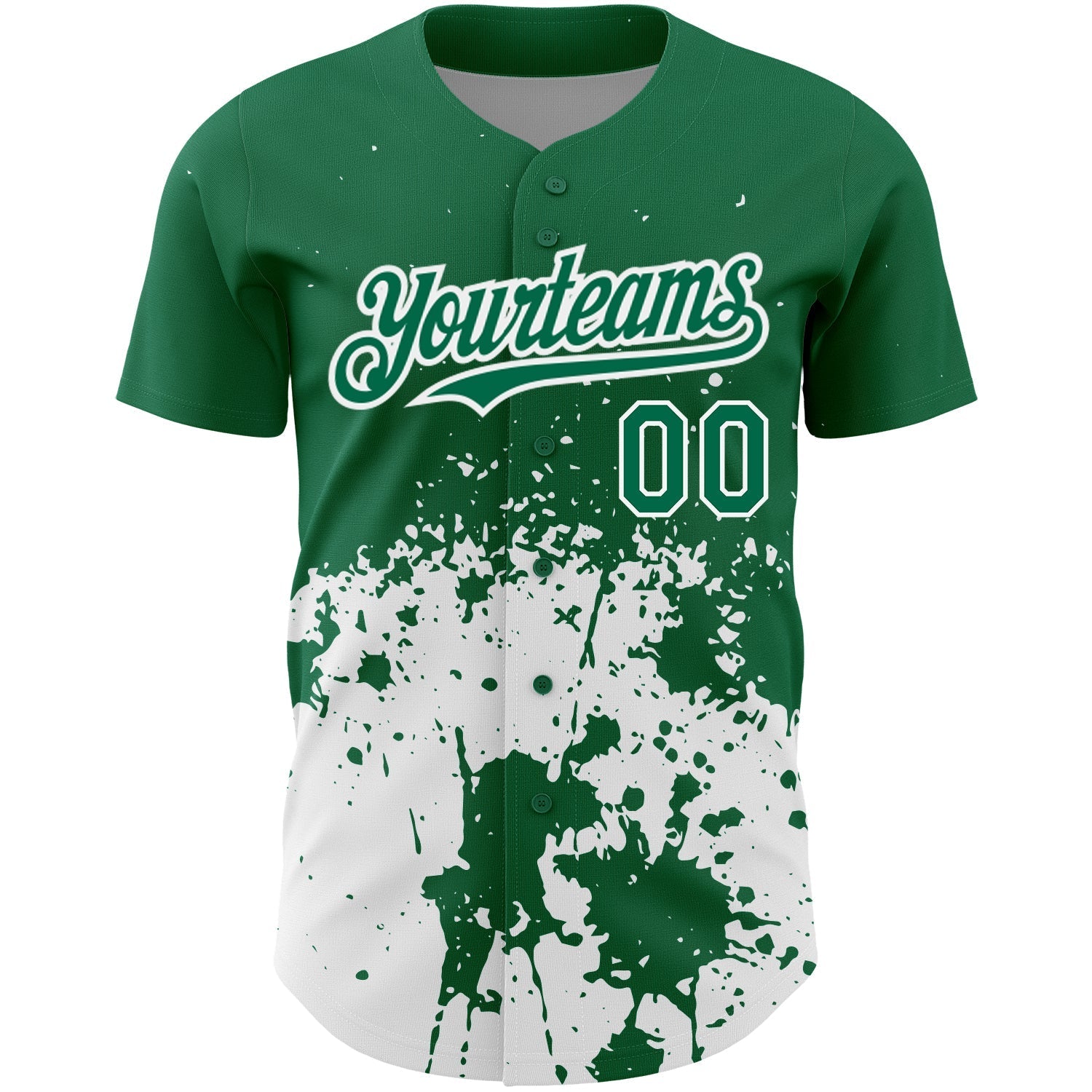 Custom Kelly Green White 3D Pattern Design Abstract Splash Grunge Art Authentic Baseball Jersey baseball jersey product view 2