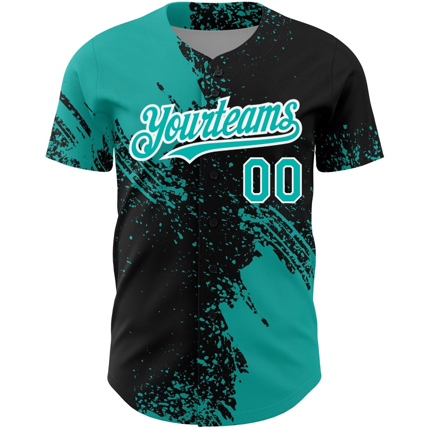 Custom Black Aqua-White 3D Pattern Design Abstract Brush Stroke Authentic Baseball Jersey baseball jersey product view 2
