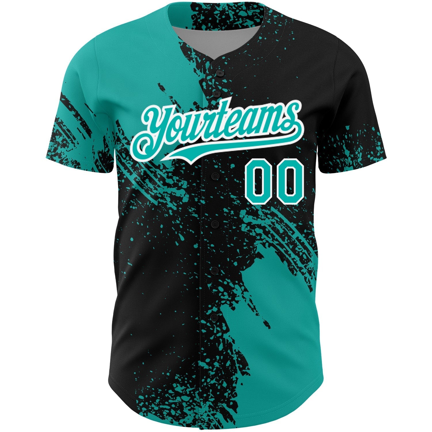Custom Black Aqua-White 3D Pattern Design Abstract Brush Stroke Authentic Baseball Jersey baseball jersey product view 2