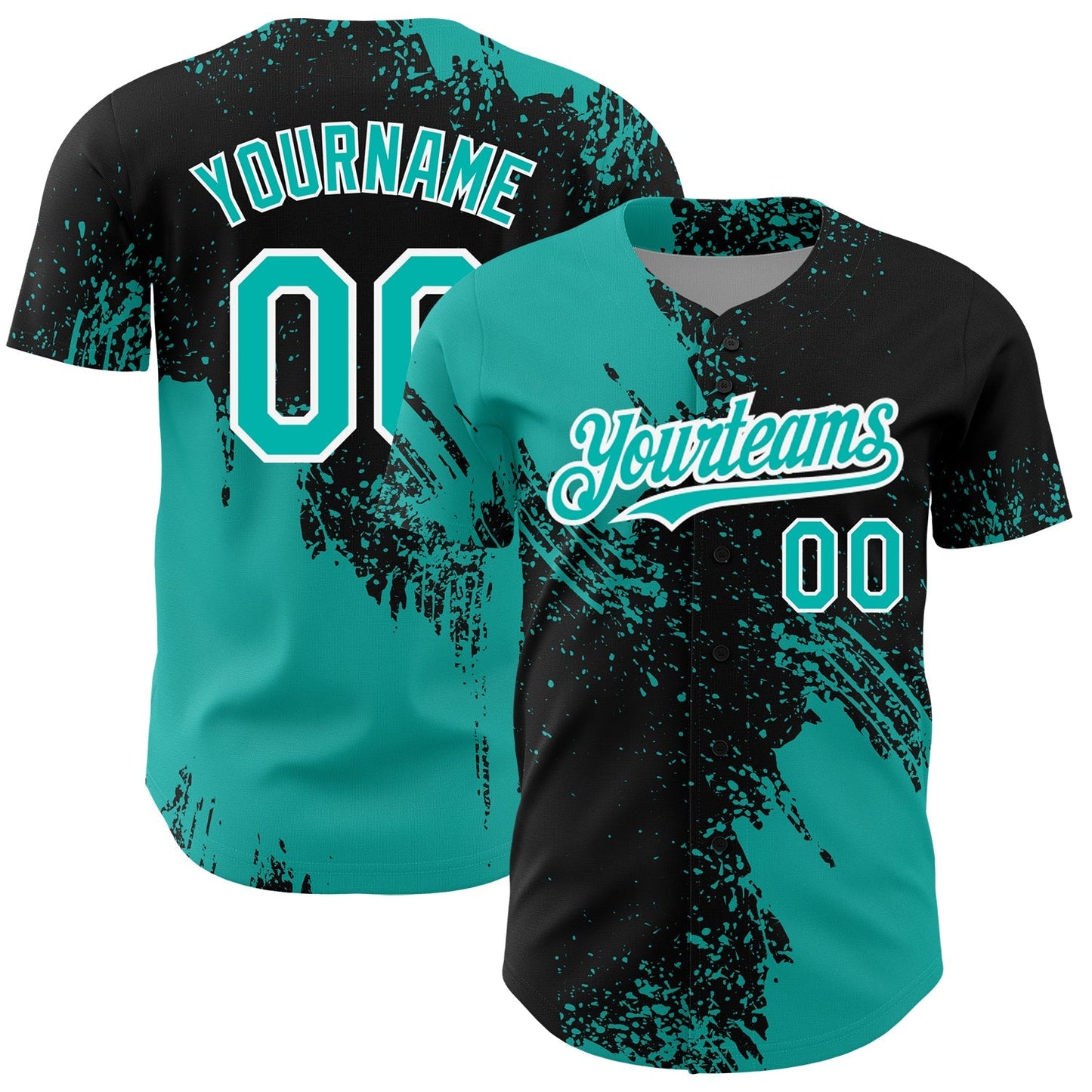 Custom Black Aqua-White 3D Pattern Design Abstract Brush Stroke Authentic Baseball Jersey baseball jersey product view 1