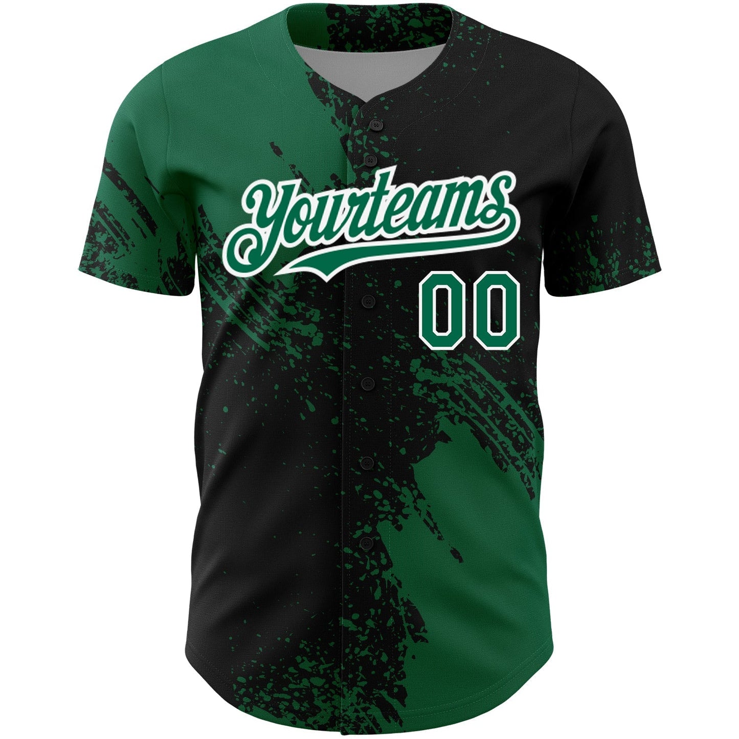 Custom Black Kelly Green-White 3D Pattern Design Abstract Brush Stroke Authentic Baseball Jersey baseball jersey product view 2