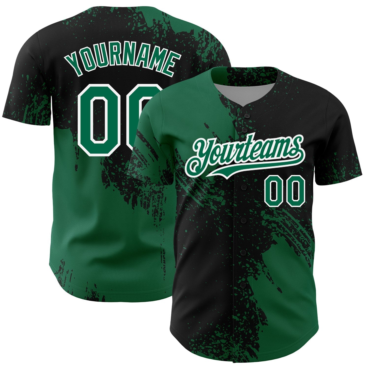 Custom Black Kelly Green-White 3D Pattern Design Abstract Brush Stroke Authentic Baseball Jersey baseball jersey product view 1