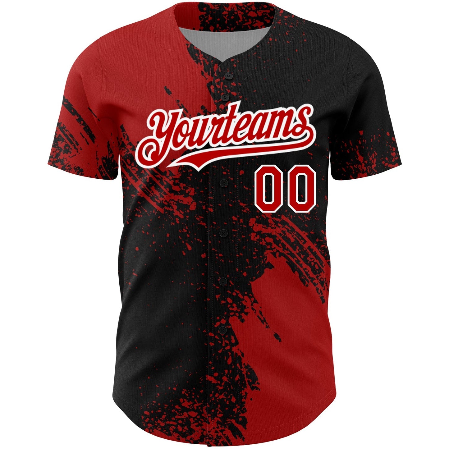 Custom Black Red-White 3D Pattern Design Abstract Brush Stroke Authentic Baseball Jersey baseball jersey product view 2