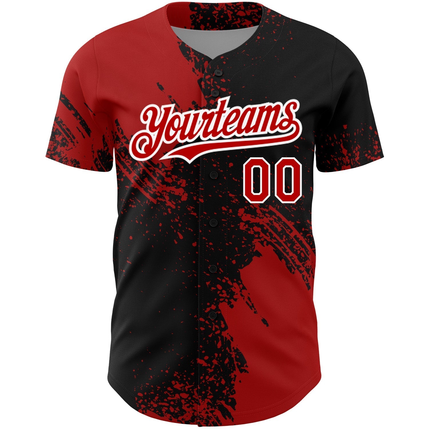 Custom Black Red-White 3D Pattern Design Abstract Brush Stroke Authentic Baseball Jersey baseball jersey product view 2