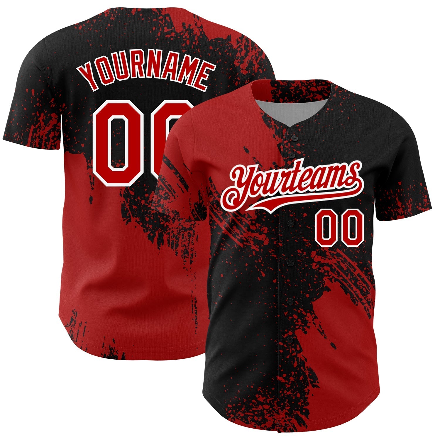 Custom Black Red-White 3D Pattern Design Abstract Brush Stroke Authentic Baseball Jersey baseball jersey product view 1