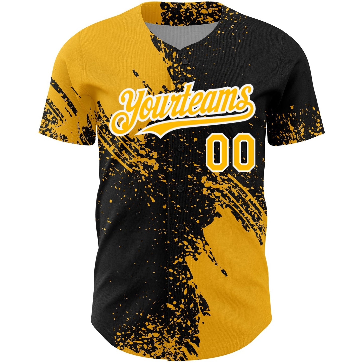 Custom Black Gold-White 3D Pattern Design Abstract Brush Stroke Authentic Baseball Jersey baseball jersey product view 3