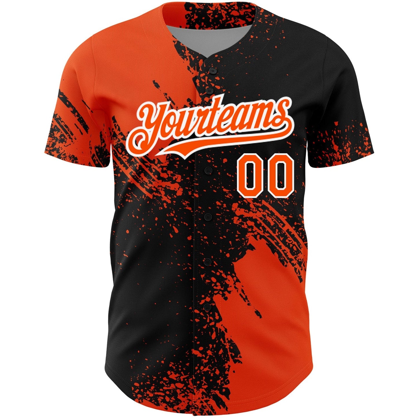 Custom Black Orange-White 3D Pattern Design Abstract Brush Stroke Authentic Baseball Jersey baseball jersey product view 2
