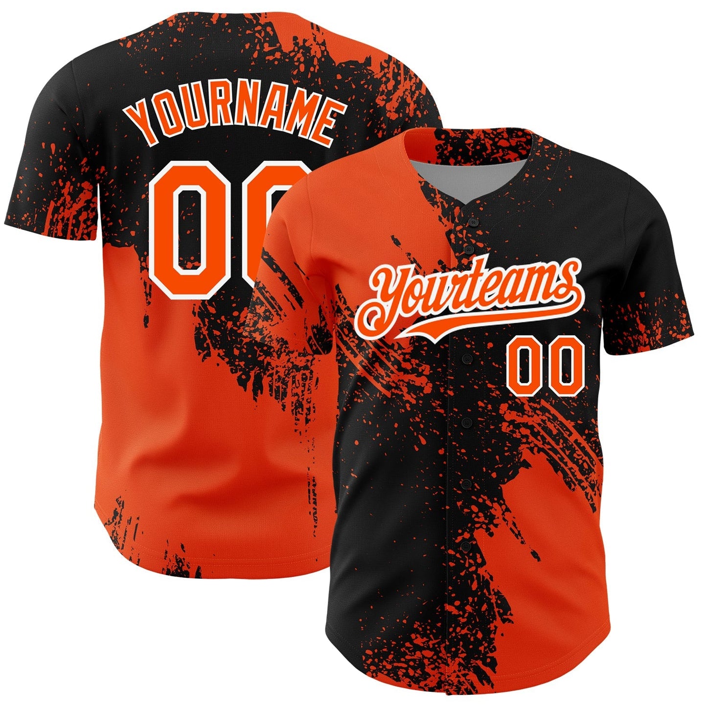 Custom Black Orange-White 3D Pattern Design Abstract Brush Stroke Authentic Baseball Jersey baseball jersey product view 1