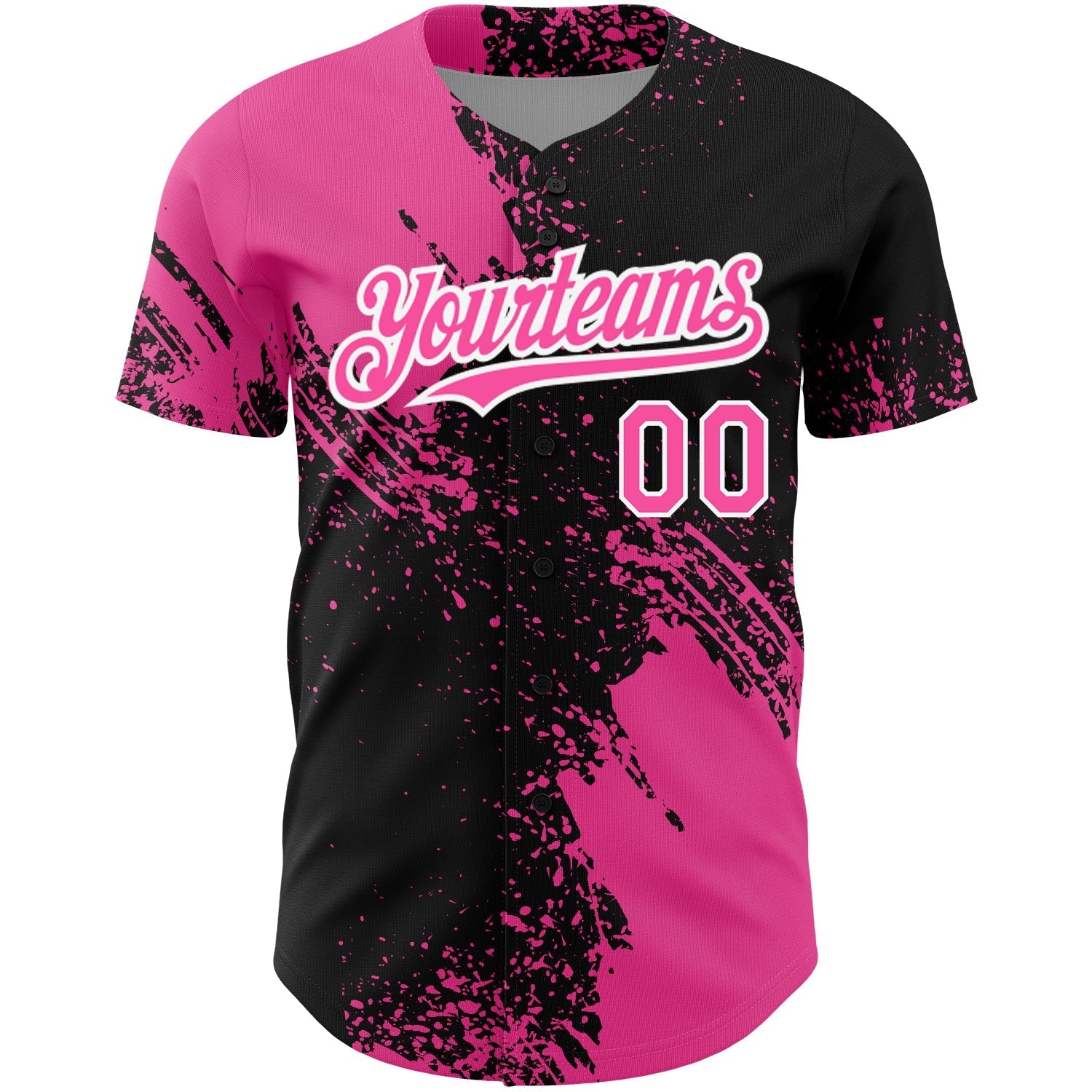 Custom Black Pink-White 3D Pattern Design Abstract Brush Stroke Authentic Baseball Jersey baseball jersey product view 2