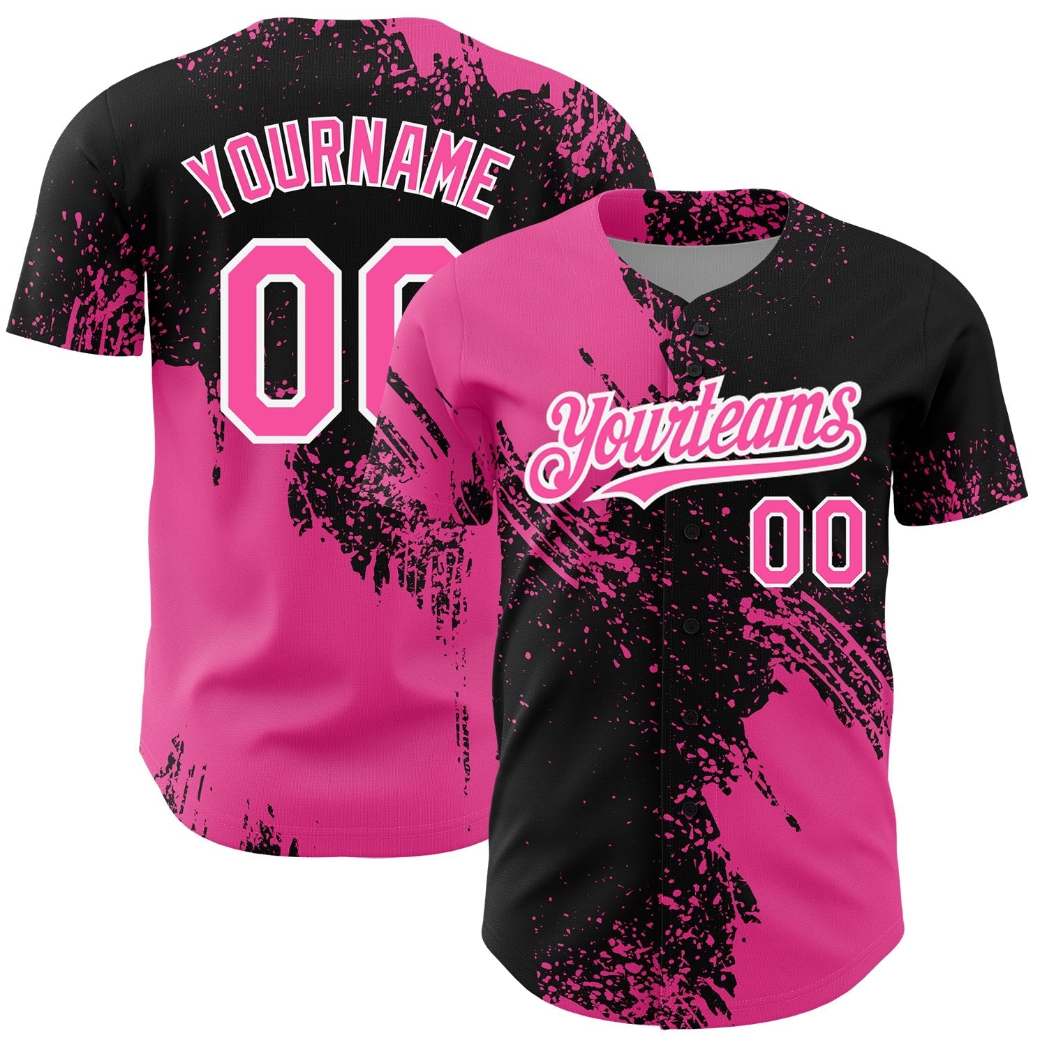 Custom Black Pink-White 3D Pattern Design Abstract Brush Stroke Authentic Baseball Jersey baseball jersey product view 1