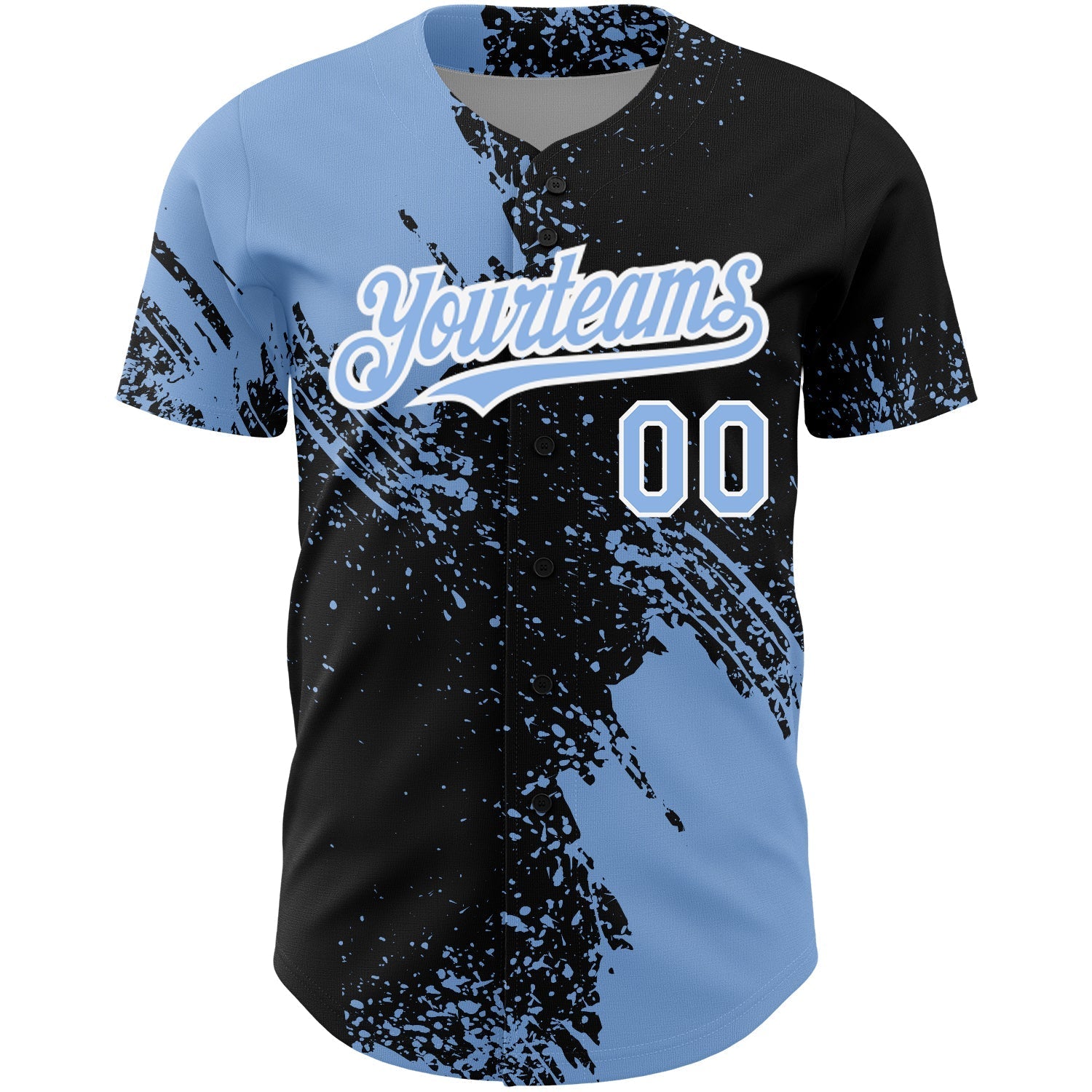 Custom Black Light Blue-White 3D Pattern Design Abstract Brush Stroke Authentic Baseball Jersey baseball jersey product view 2