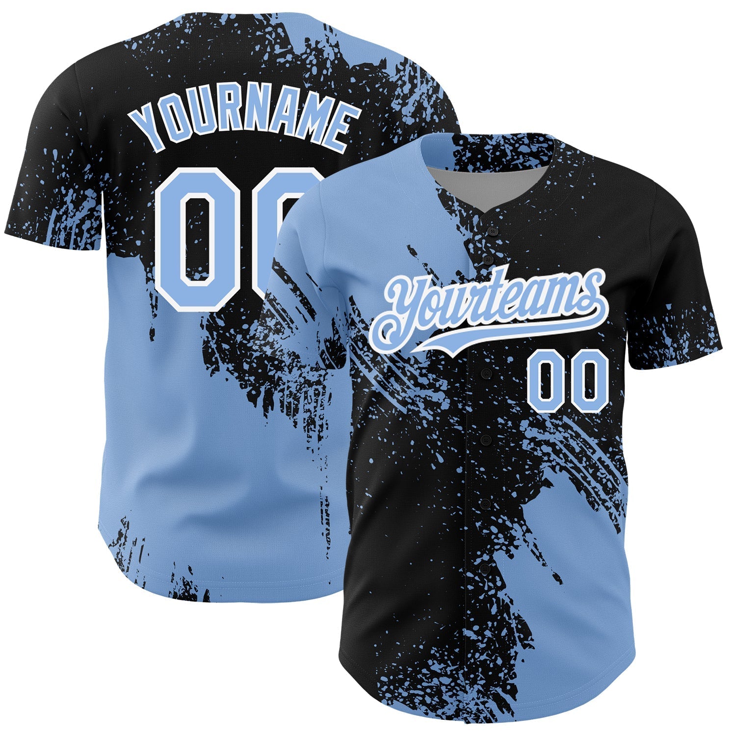 Custom Black Light Blue-White 3D Pattern Design Abstract Brush Stroke Authentic Baseball Jersey baseball jersey product view 1