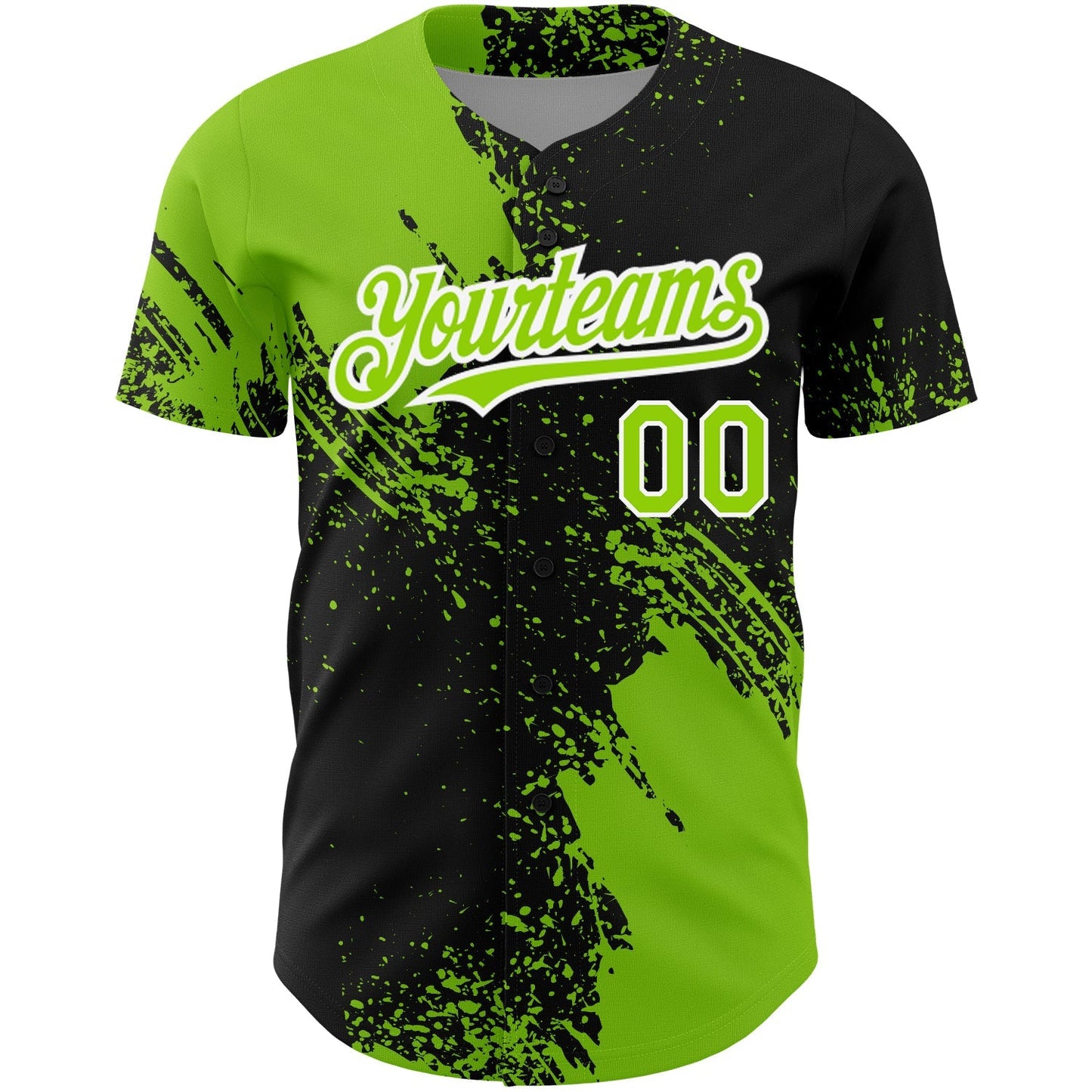 Custom Black Neon Green-White 3D Pattern Design Abstract Brush Stroke Authentic Baseball Jersey baseball jersey product view 2