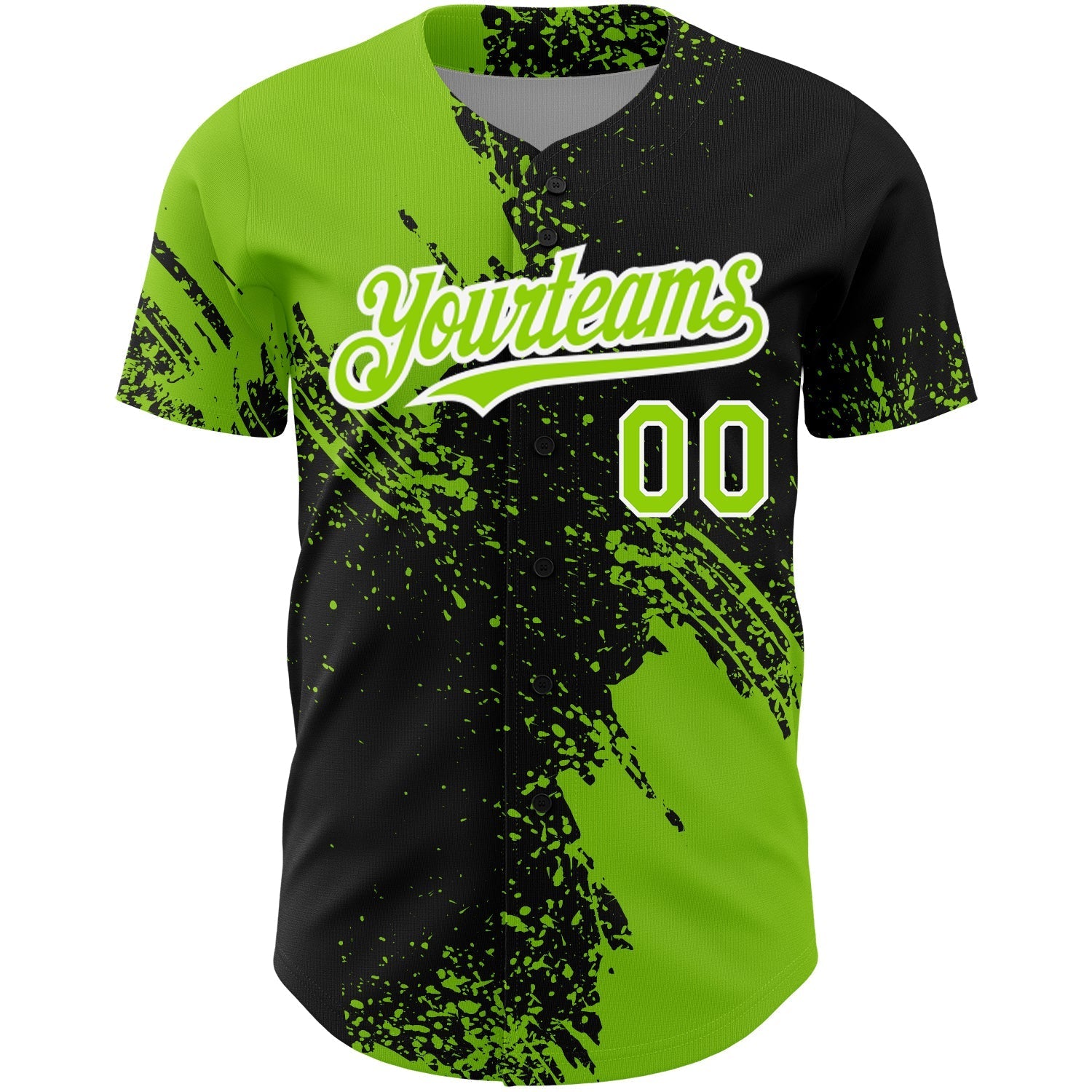 Custom Black Neon Green-White 3D Pattern Design Abstract Brush Stroke Authentic Baseball Jersey baseball jersey product view 2