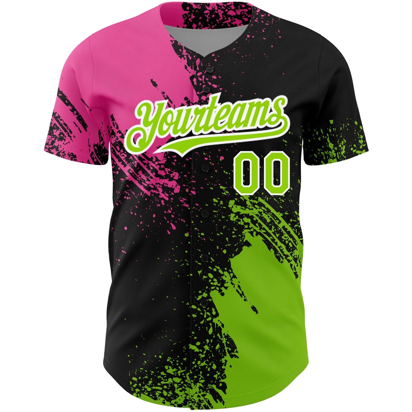 Custom Black Neon Green-Pink 3D Pattern Design Abstract Brush Stroke Authentic Baseball Jersey baseball jersey product view 2