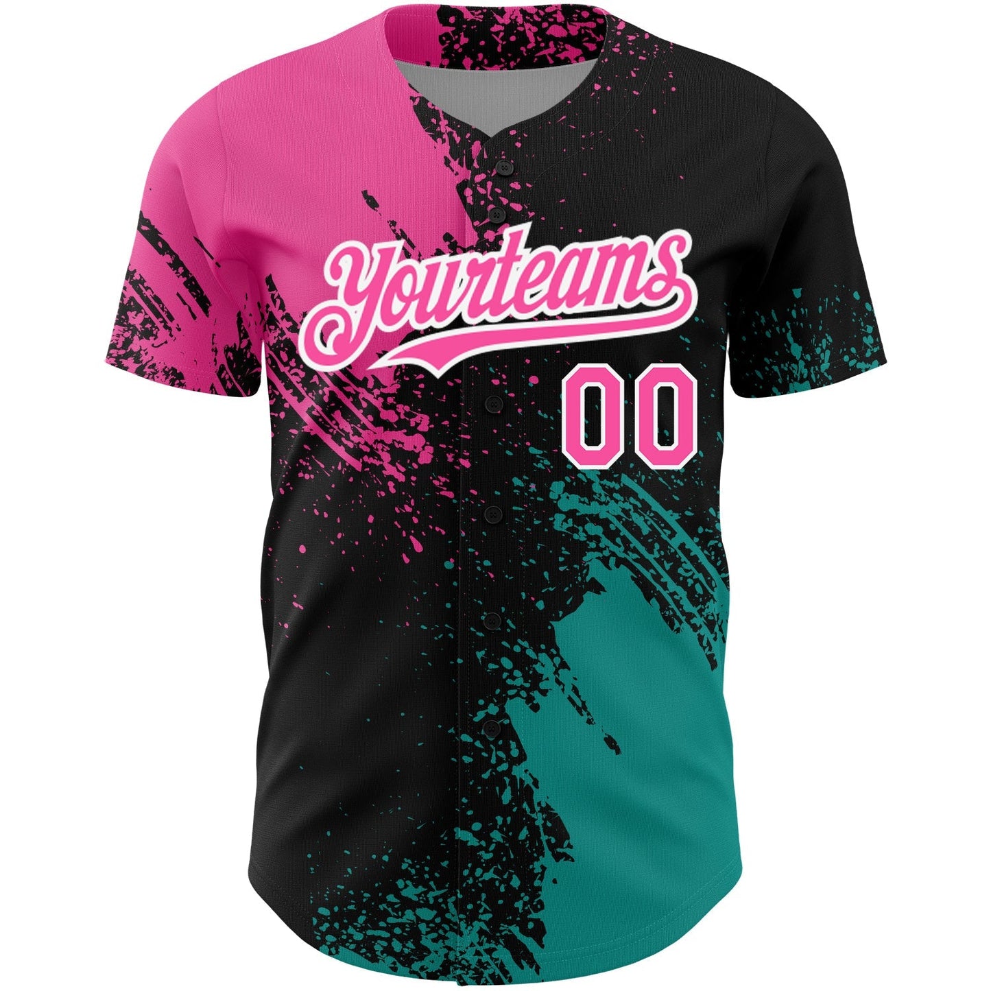 Custom Black Pink-Teal 3D Pattern Design Abstract Brush Stroke Authentic Baseball Jersey baseball jersey product view 2