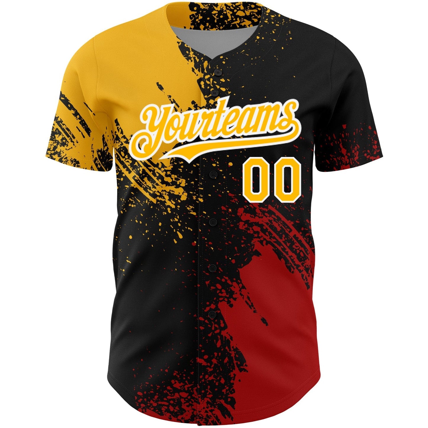 Custom Black Gold-Red 3D Pattern Design Abstract Brush Stroke Authentic Baseball Jersey baseball jersey product view 2