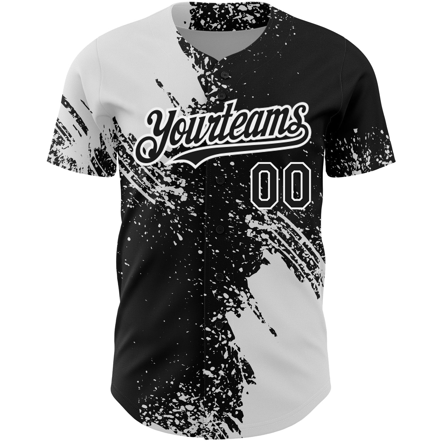 Custom Black White 3D Pattern Design Abstract Brush Stroke Authentic Baseball Jersey baseball jersey product view 2
