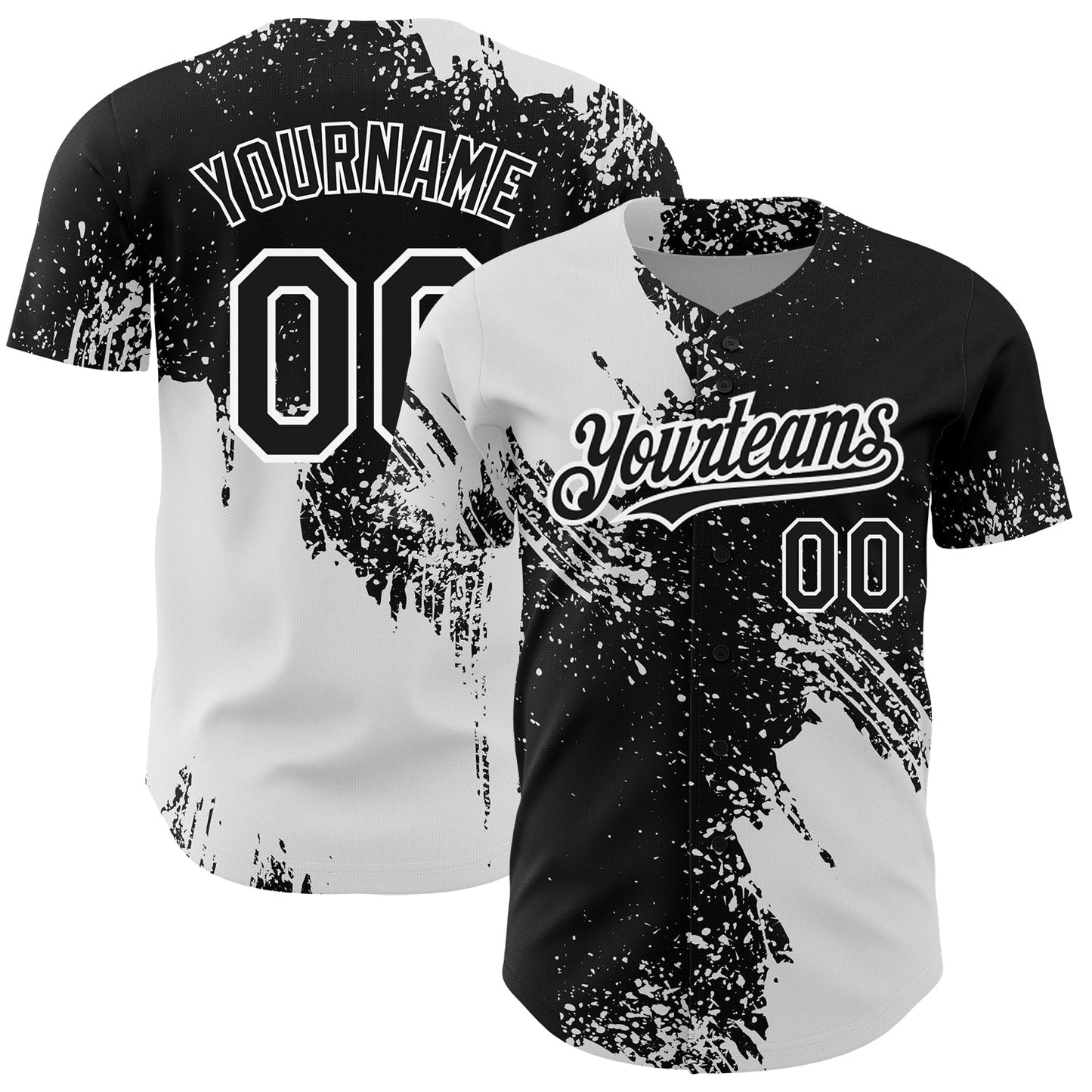 Custom Black White 3D Pattern Design Abstract Brush Stroke Authentic Baseball Jersey baseball jersey product view 1