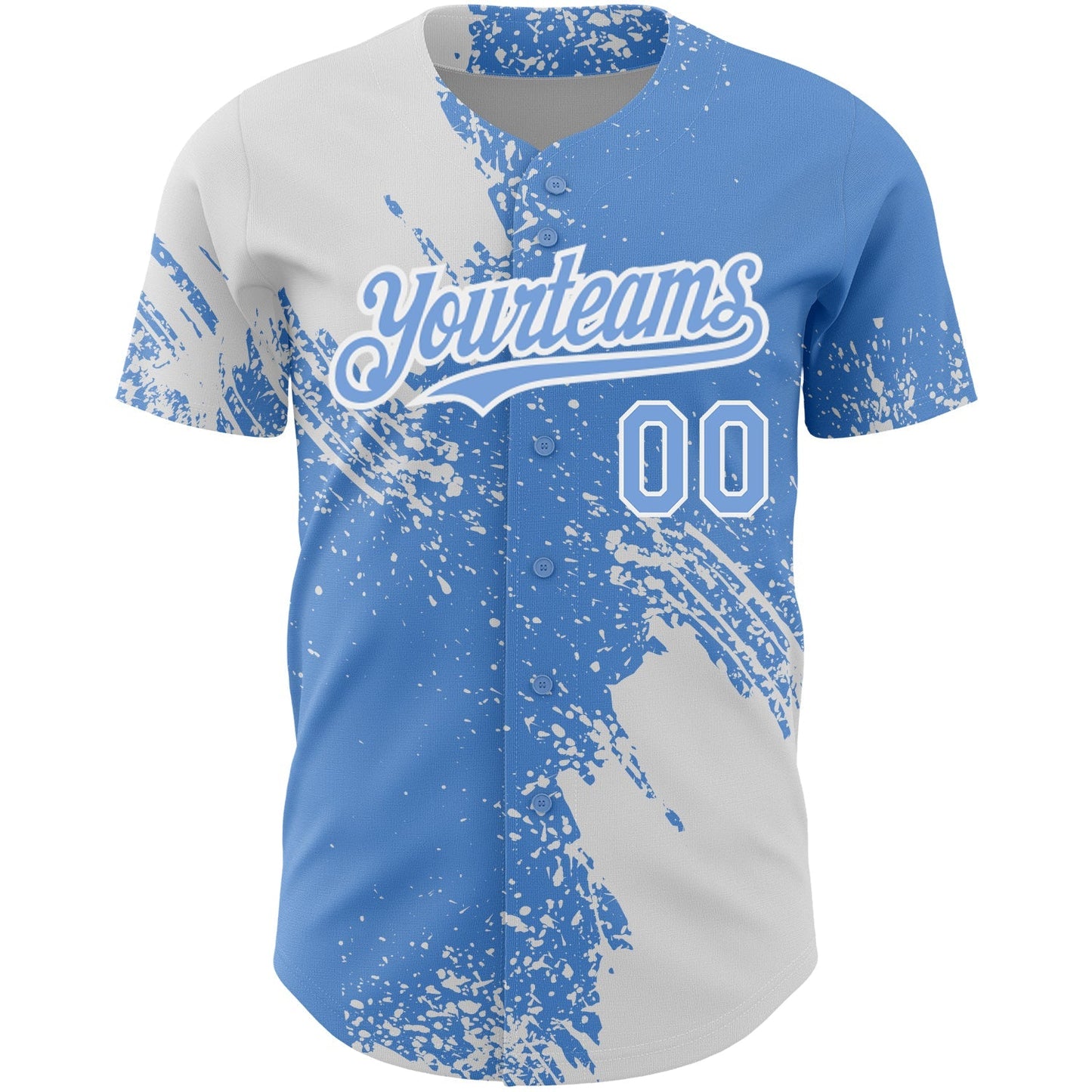 Custom Light Blue White 3D Pattern Design Abstract Brush Stroke Authentic Baseball Jersey baseball jersey product view 2
