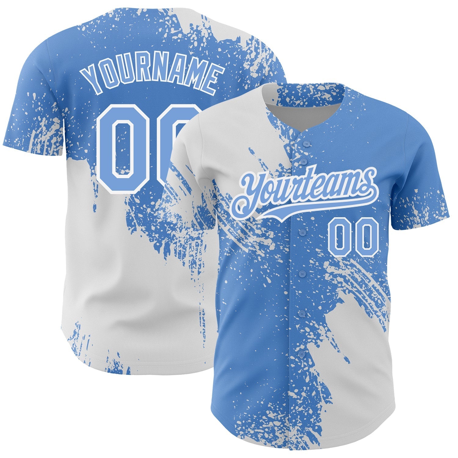 Custom Light Blue White 3D Pattern Design Abstract Brush Stroke Authentic Baseball Jersey baseball jersey product view 1