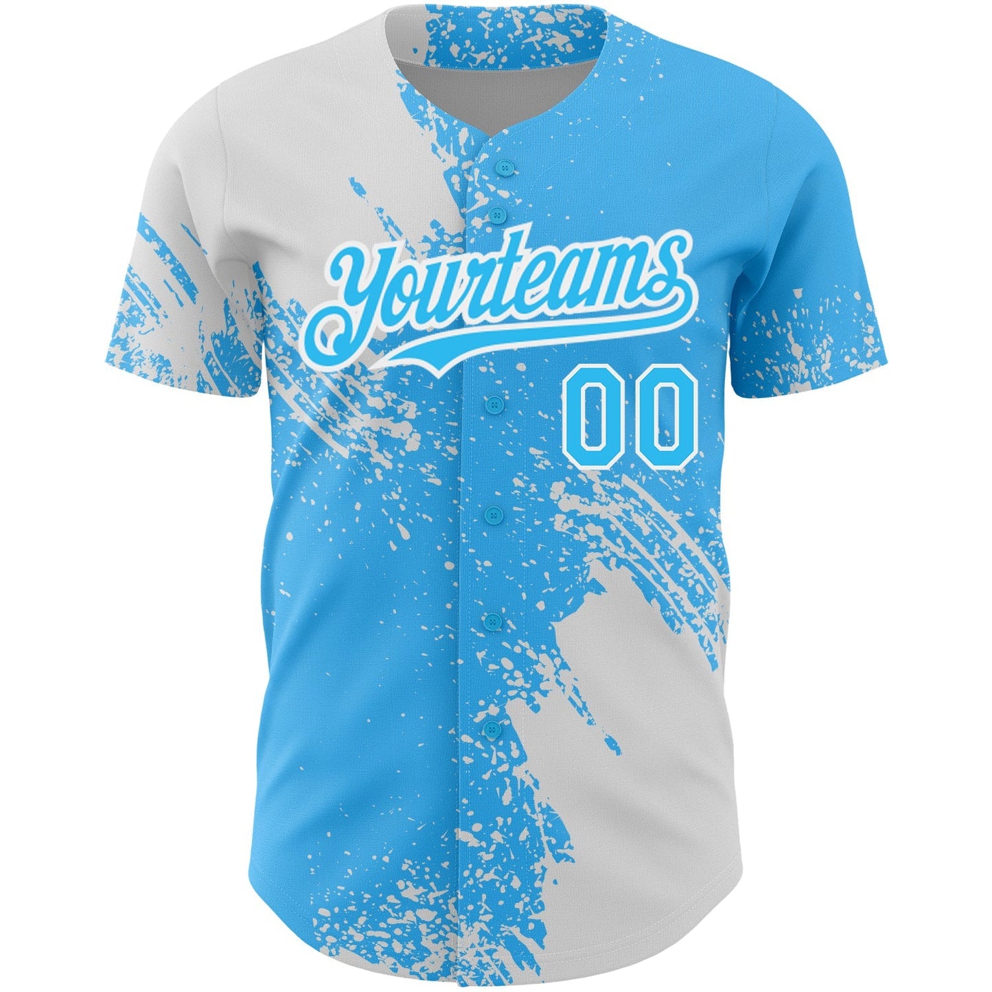 Custom Sky Blue White 3D Pattern Design Abstract Brush Stroke Authentic Baseball Jersey baseball jersey product view 2