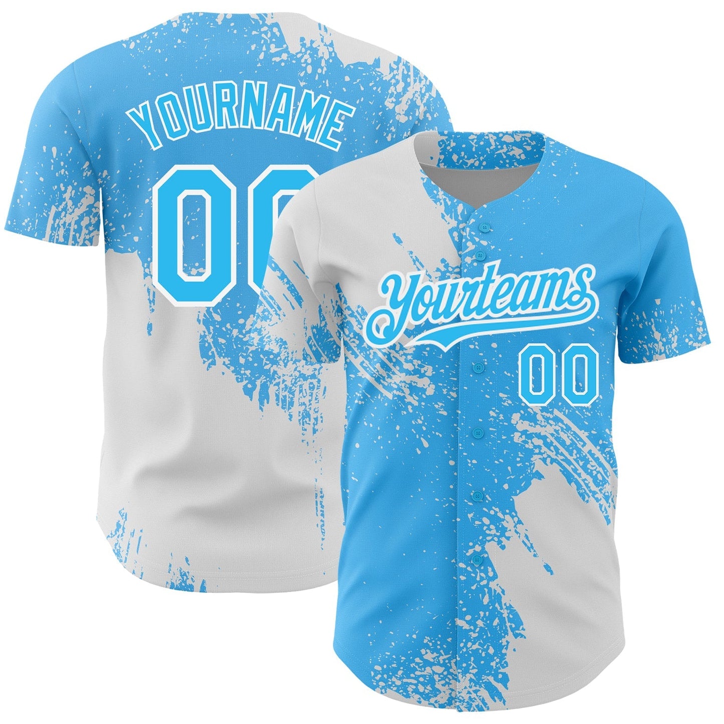 Custom Sky Blue White 3D Pattern Design Abstract Brush Stroke Authentic Baseball Jersey baseball jersey product view 1