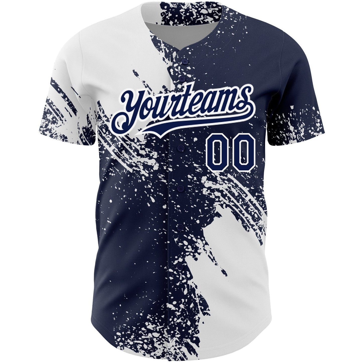 Custom Navy White 3D Pattern Design Abstract Brush Stroke Authentic Baseball Jersey baseball jersey product view 2
