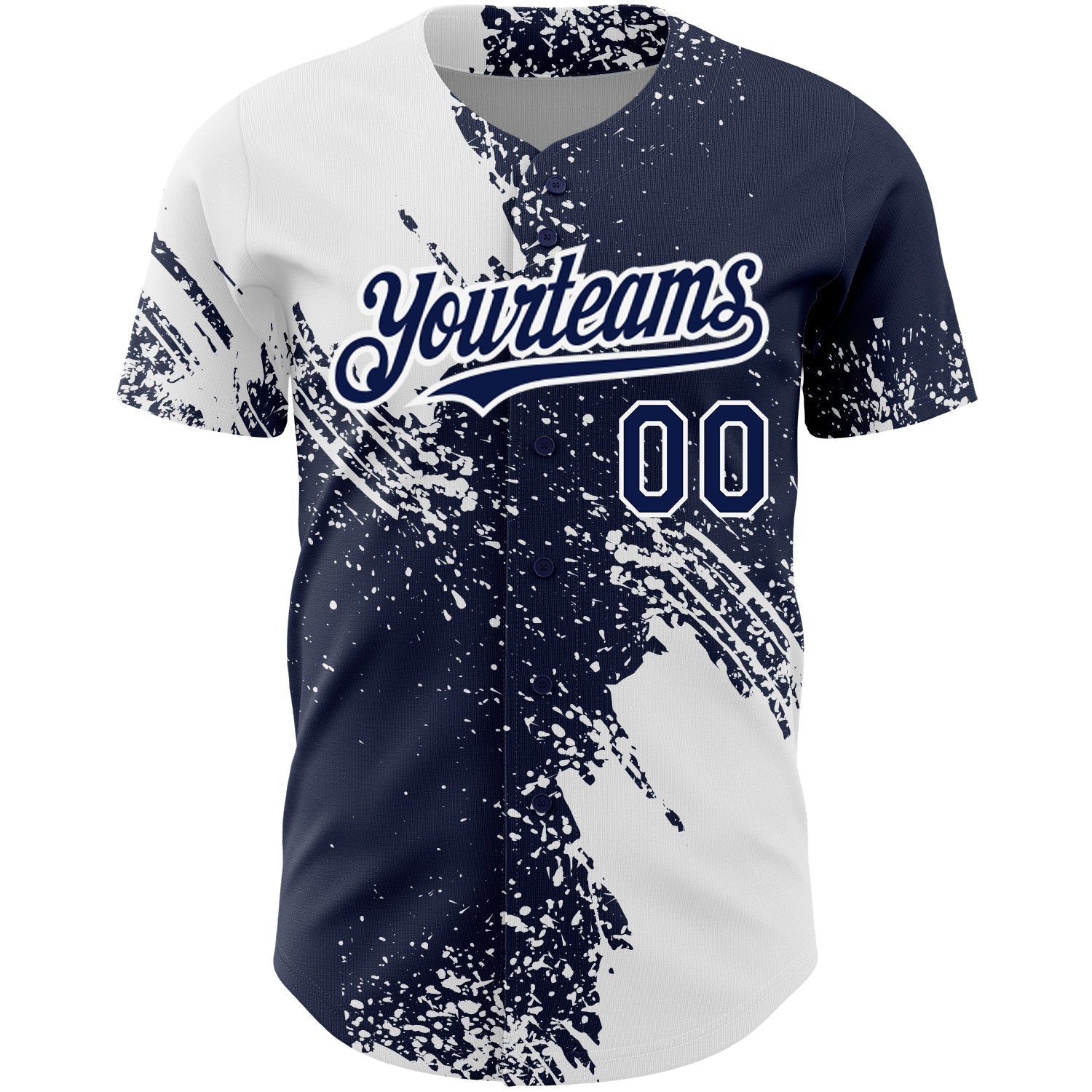 Custom Navy White 3D Pattern Design Abstract Brush Stroke Authentic Baseball Jersey baseball jersey product view 2