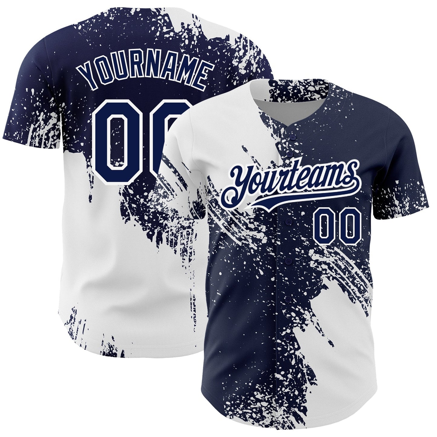 Custom Navy White 3D Pattern Design Abstract Brush Stroke Authentic Baseball Jersey baseball jersey product view 1
