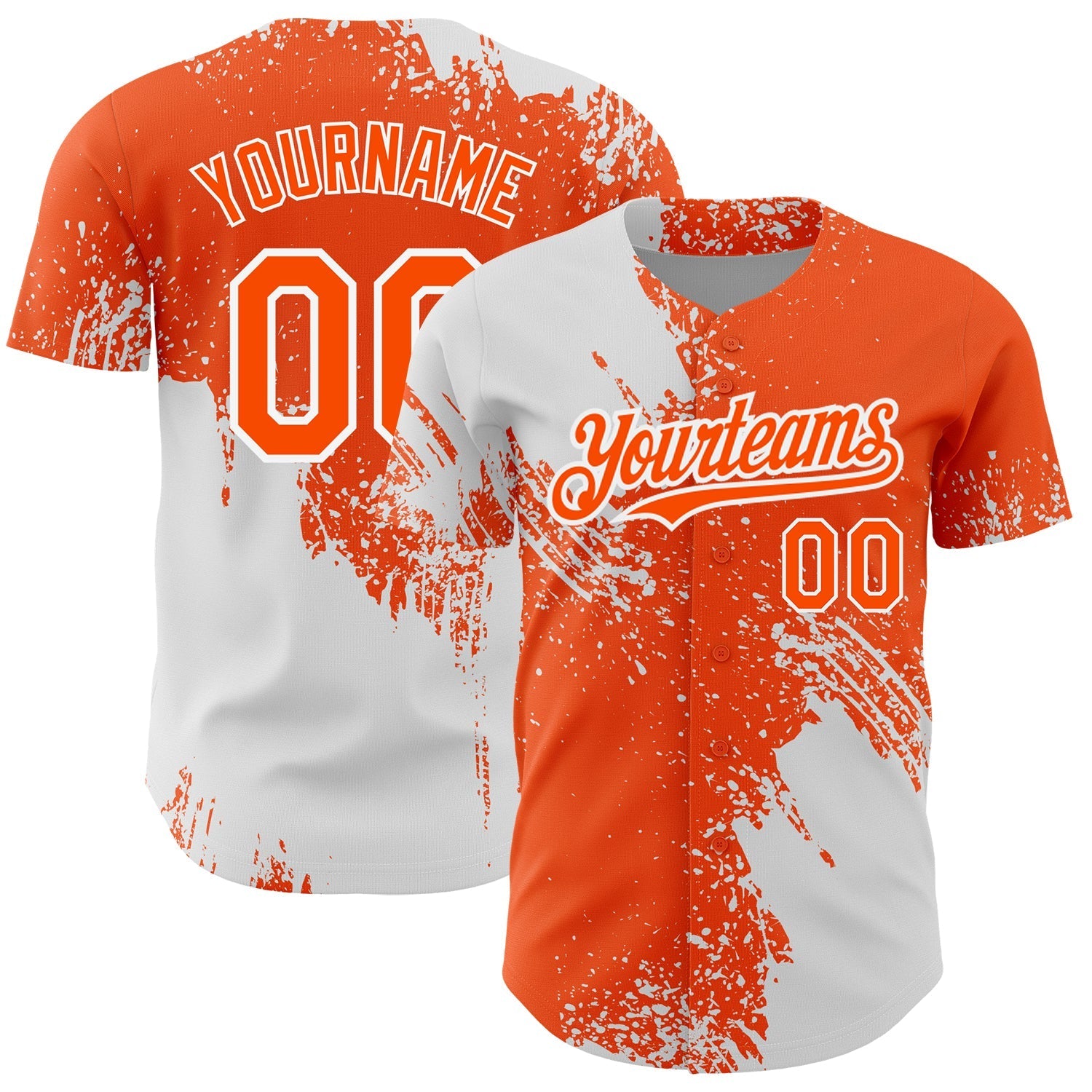 Custom Orange White 3D Pattern Design Abstract Brush Stroke Authentic Baseball Jersey baseball jersey product view 1