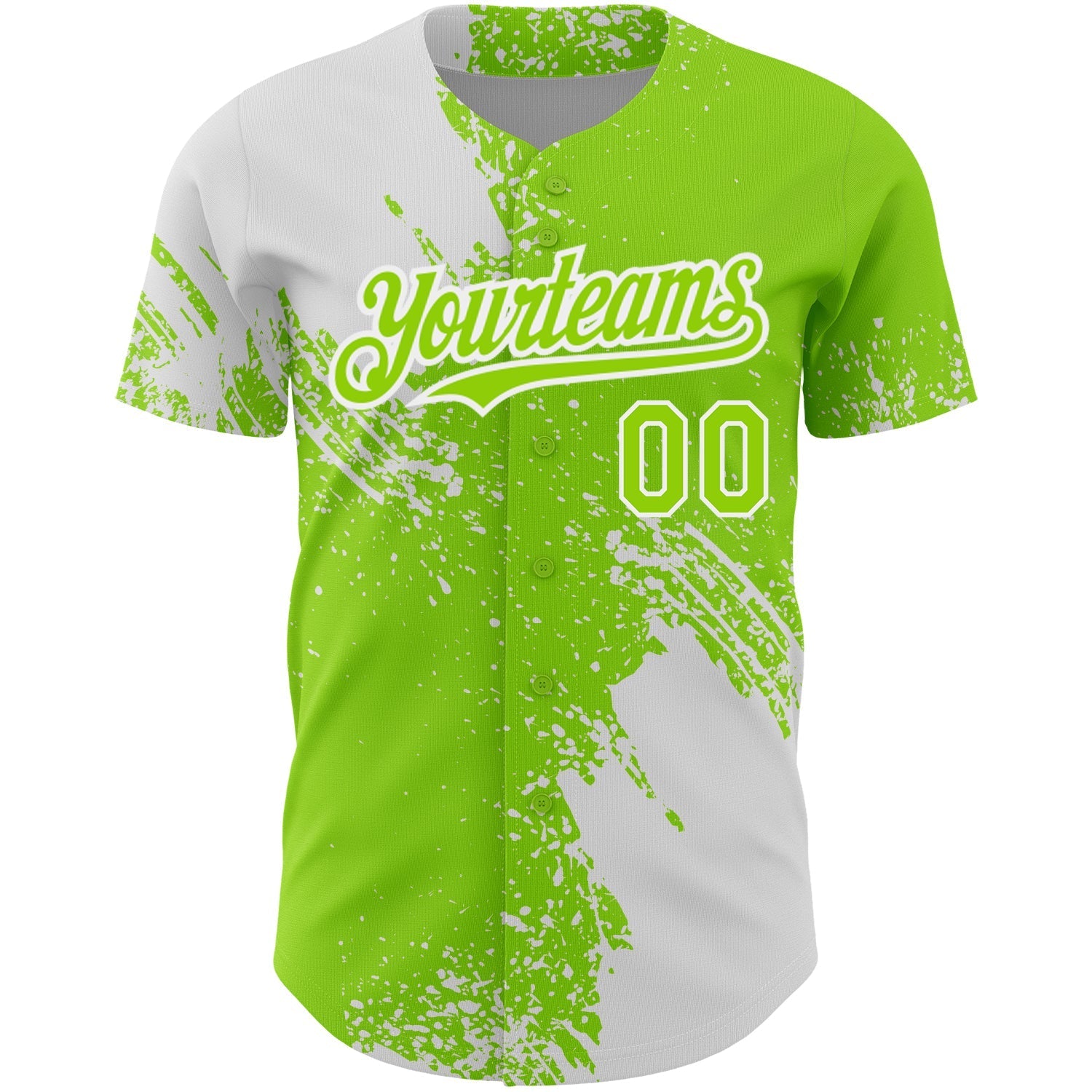 Custom Neon Green White 3D Pattern Design Abstract Brush Stroke Authentic Baseball Jersey baseball jersey product view 2