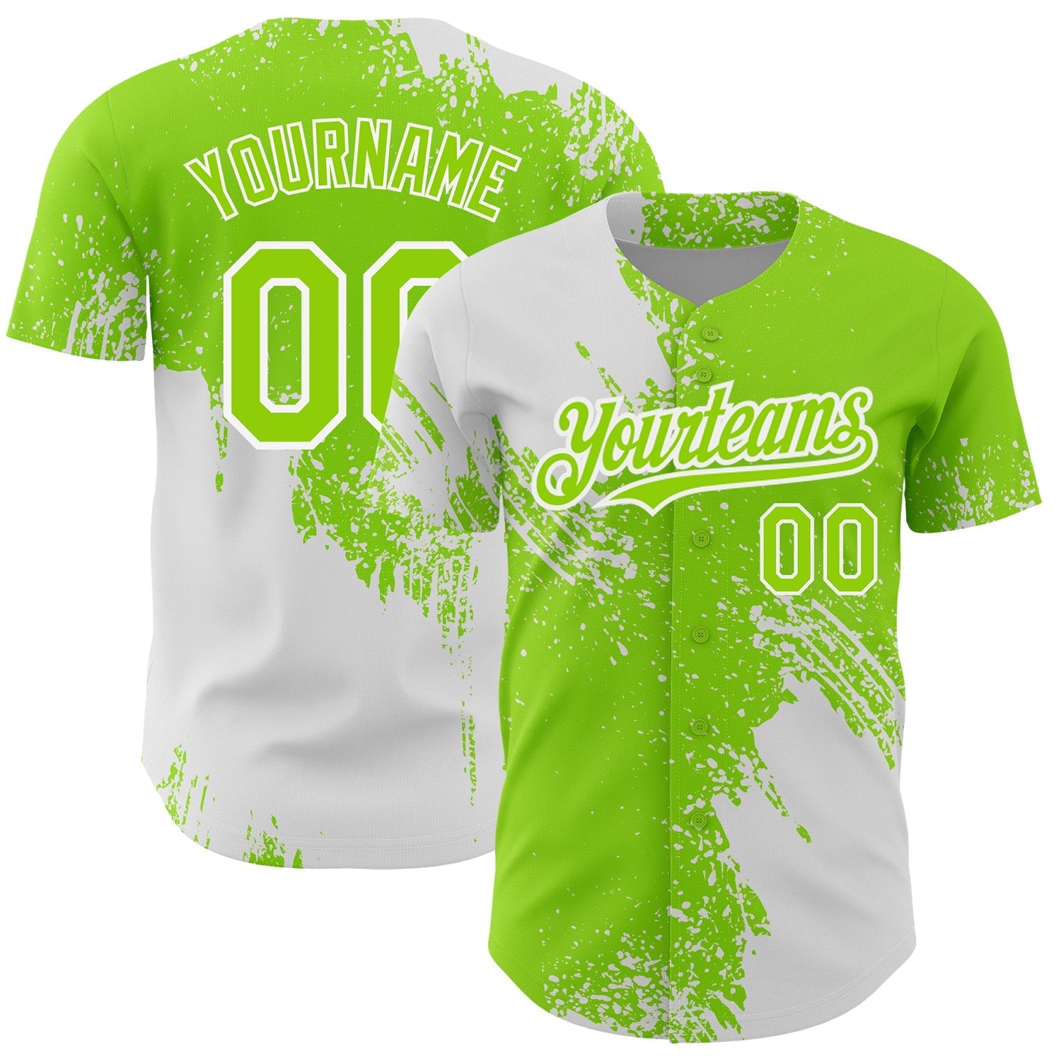 Custom Neon Green White 3D Pattern Design Abstract Brush Stroke Authentic Baseball Jersey baseball jersey product view 1