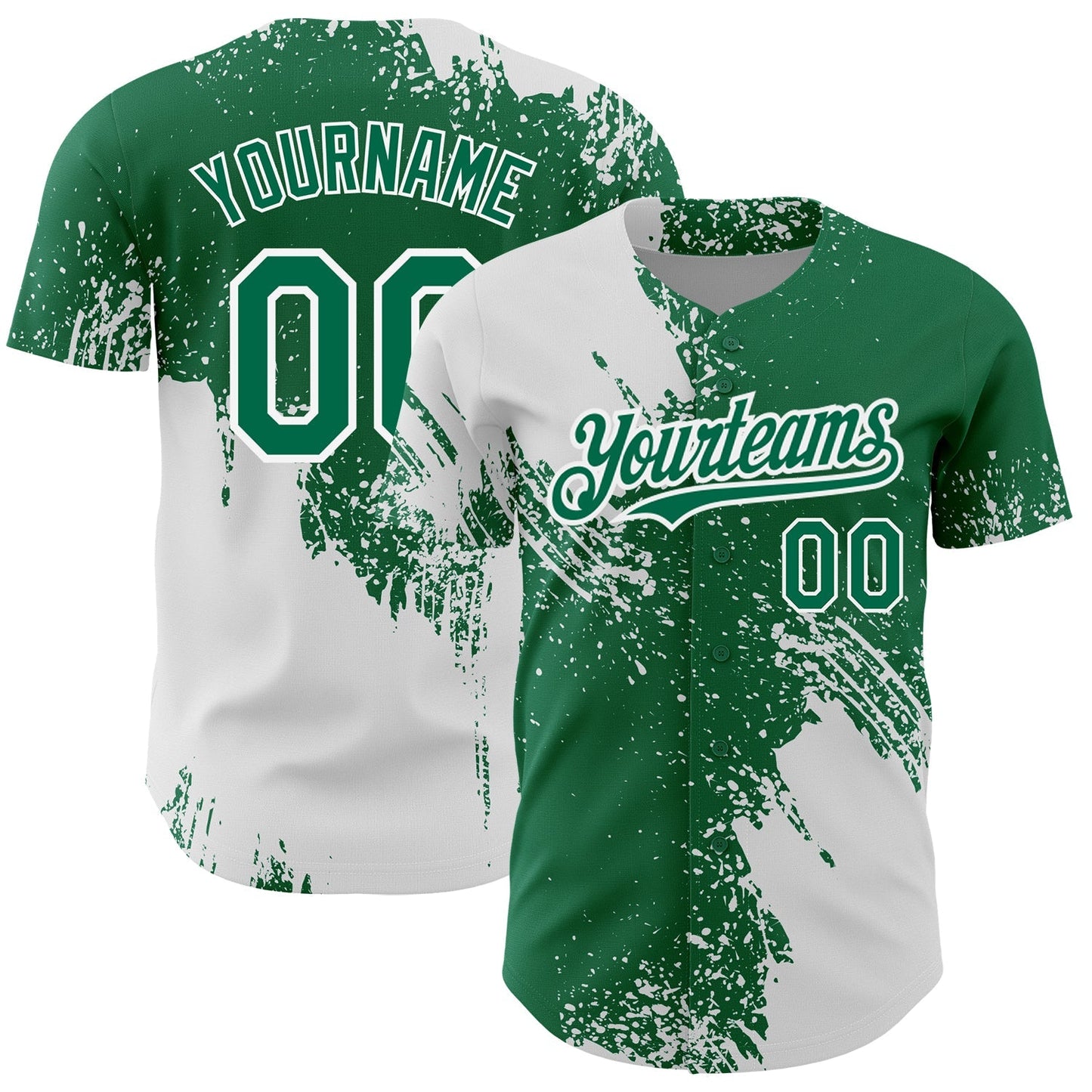 Custom Kelly Green White 3D Pattern Design Abstract Brush Stroke Authentic Baseball Jersey baseball jersey product view 1