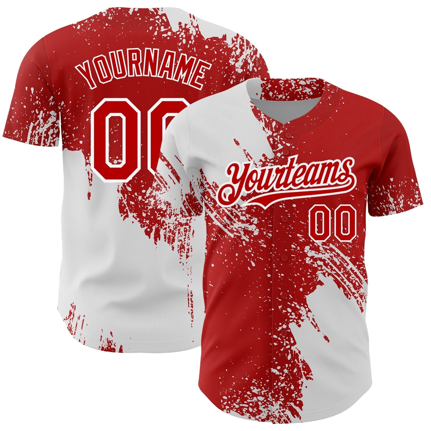 Custom Red White 3D Pattern Design Abstract Brush Stroke Authentic Baseball Jersey baseball jersey product view 1
