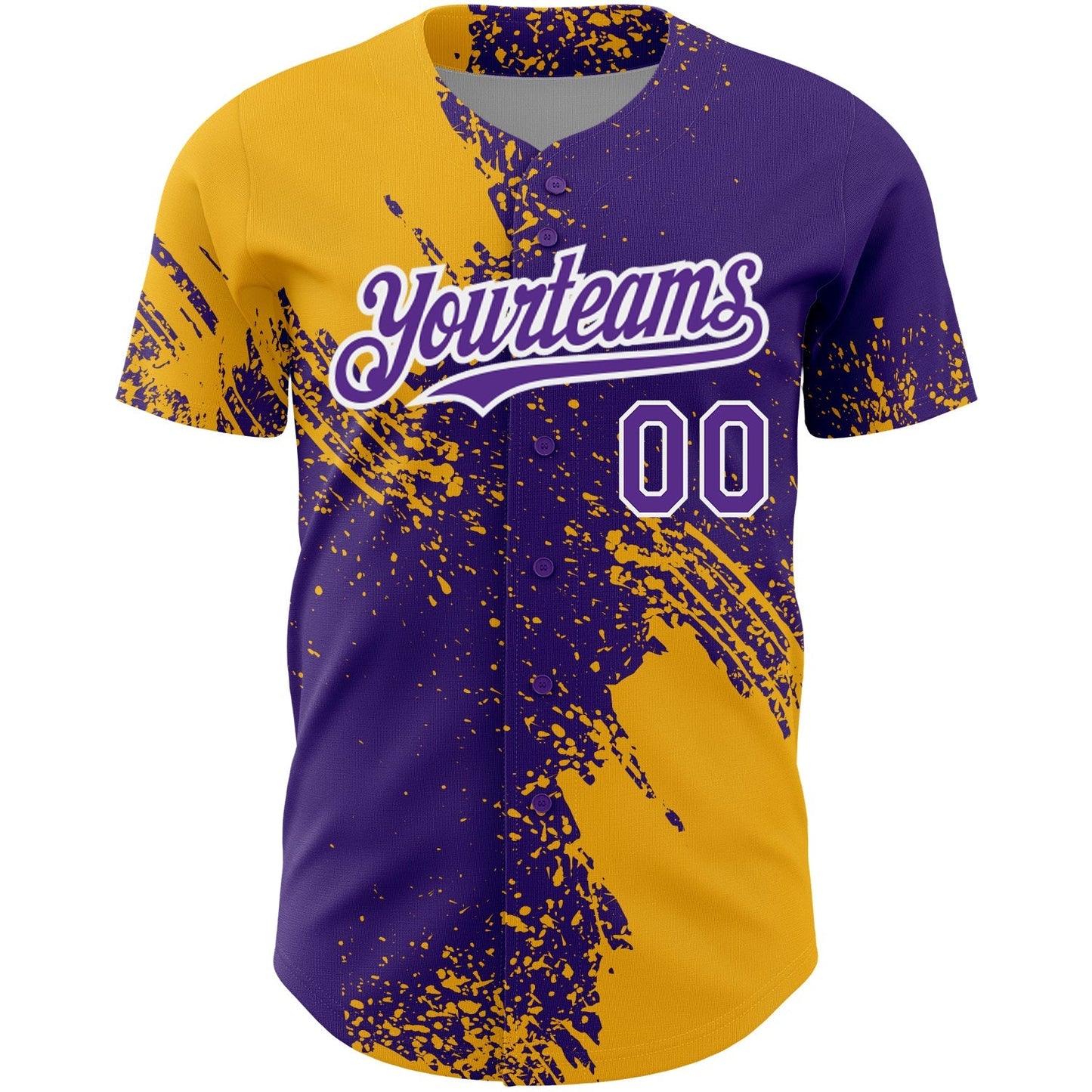 Custom Purple Gold-White 3D Pattern Design Abstract Brush Stroke Authentic Baseball Jersey baseball jersey product view 2