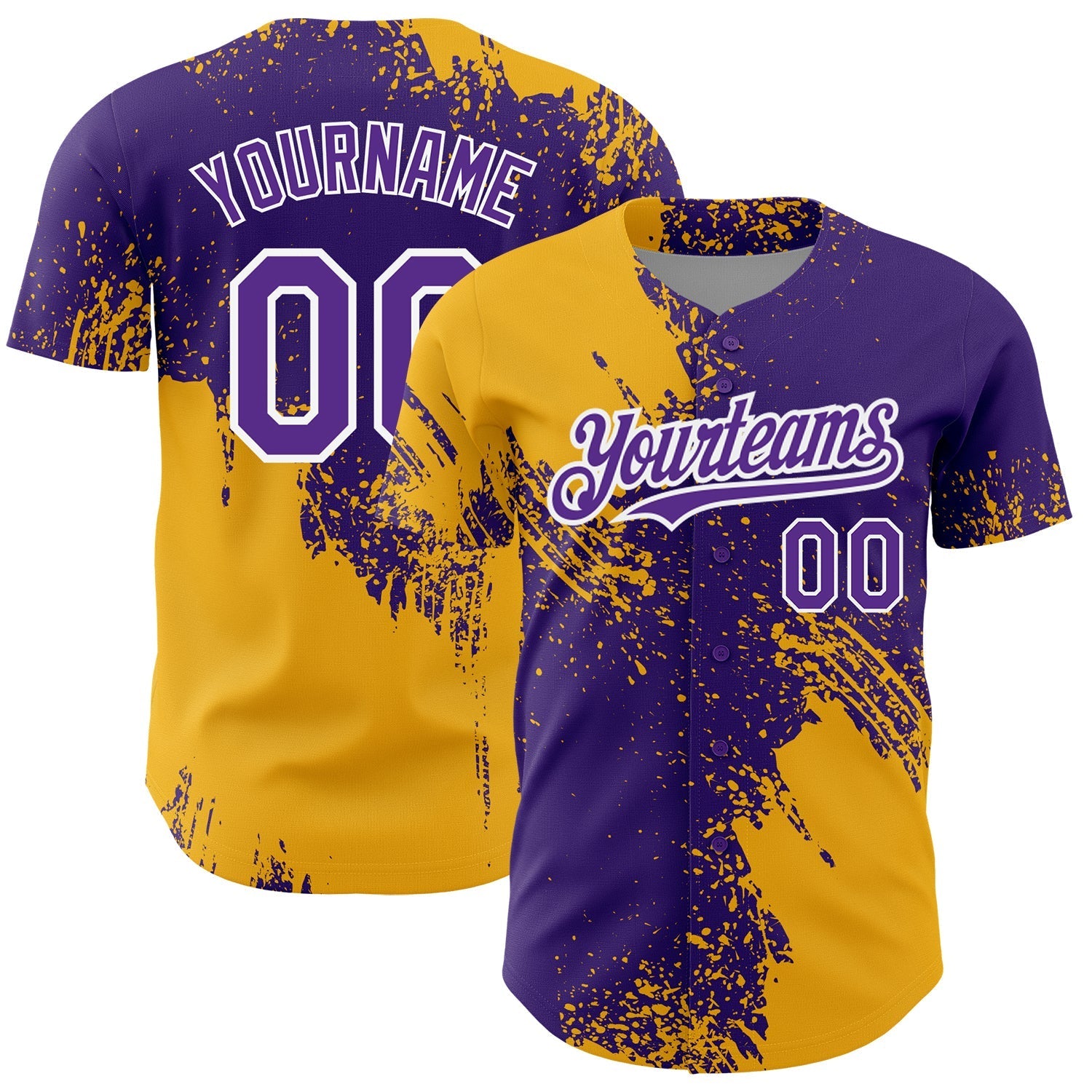Custom Purple Gold-White 3D Pattern Design Abstract Brush Stroke Authentic Baseball Jersey baseball jersey product view 1