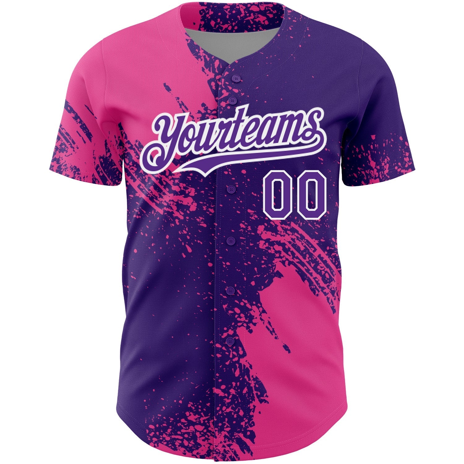 Custom Purple Pink-White 3D Pattern Design Abstract Brush Stroke Authentic Baseball Jersey baseball jersey product view 2