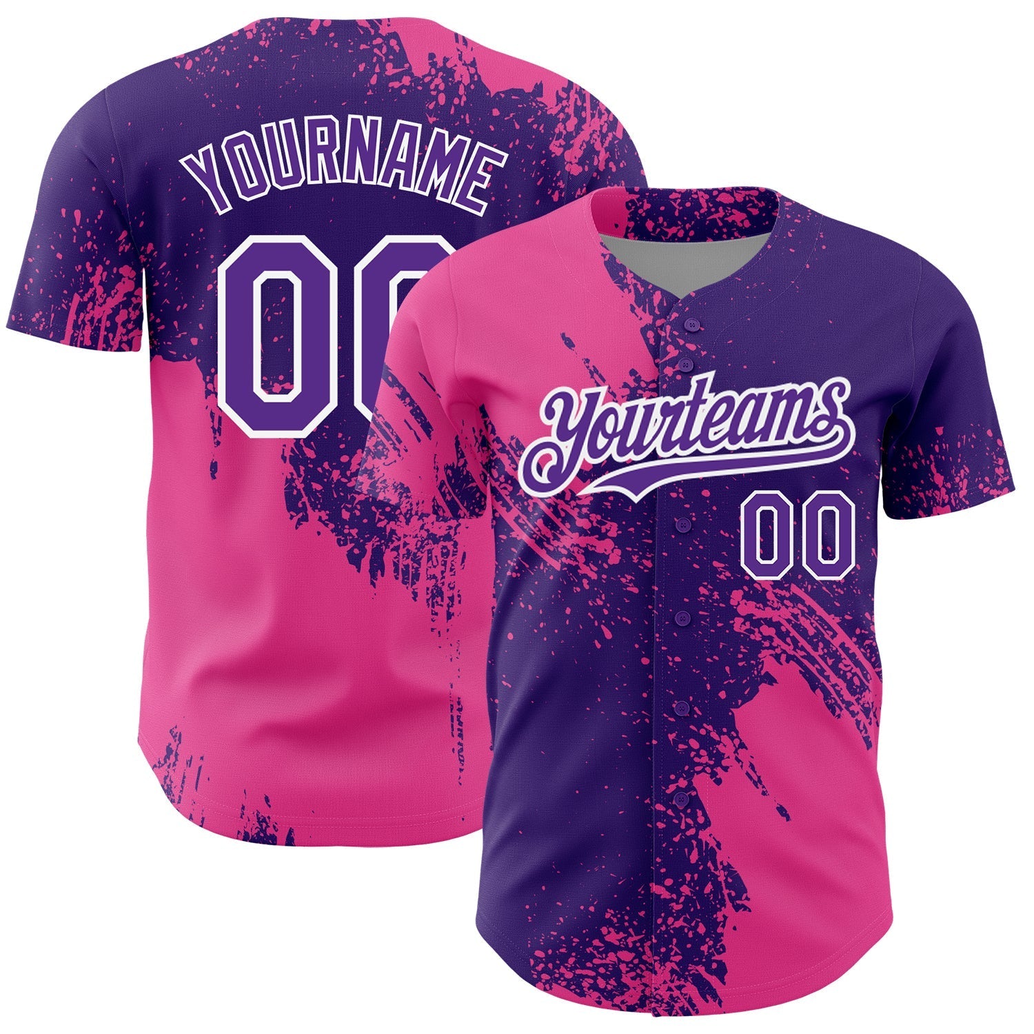 Custom Purple Pink-White 3D Pattern Design Abstract Brush Stroke Authentic Baseball Jersey baseball jersey product view 1