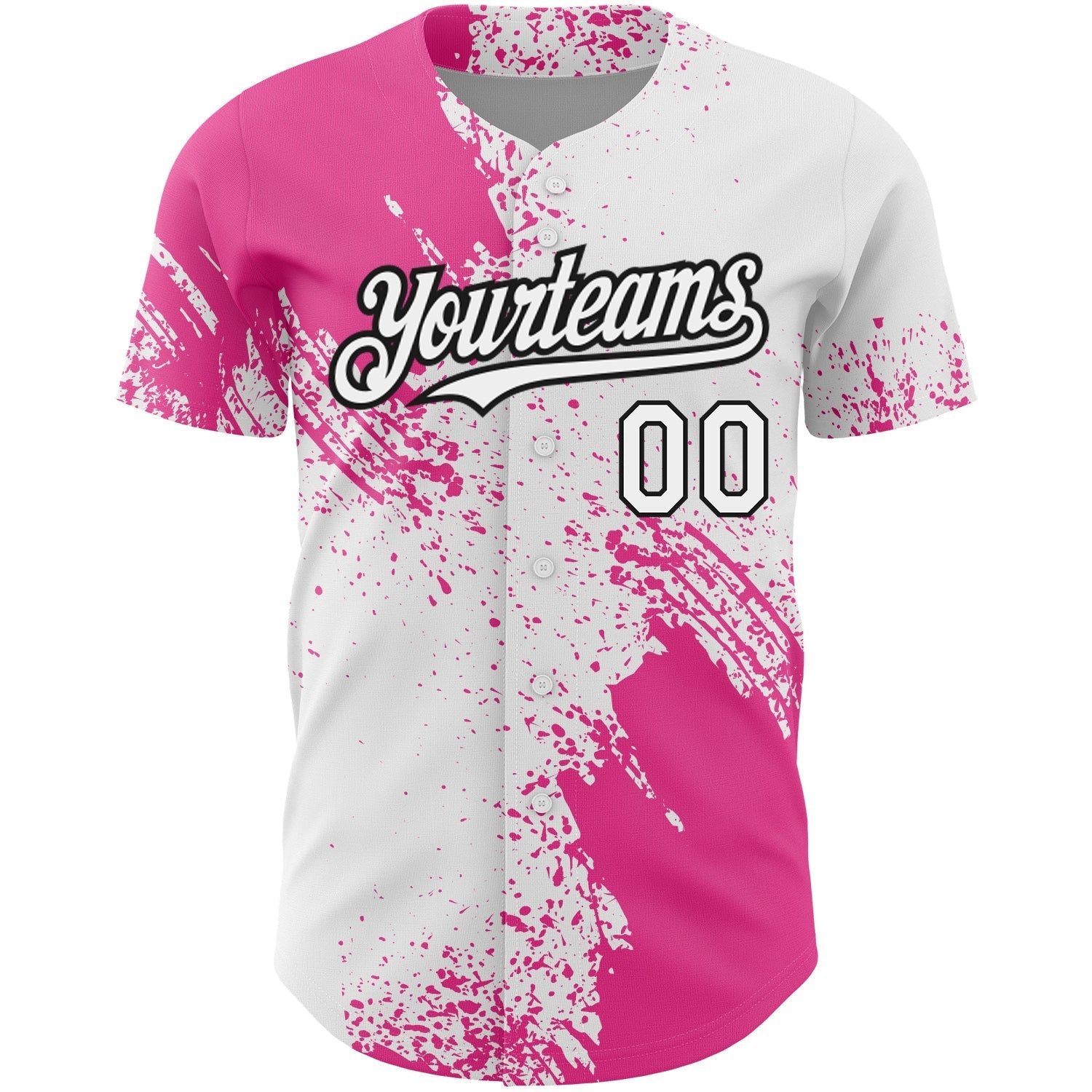 Custom White Pink-Black 3D Pattern Design Abstract Brush Stroke Authentic Baseball Jersey baseball jersey product view 2