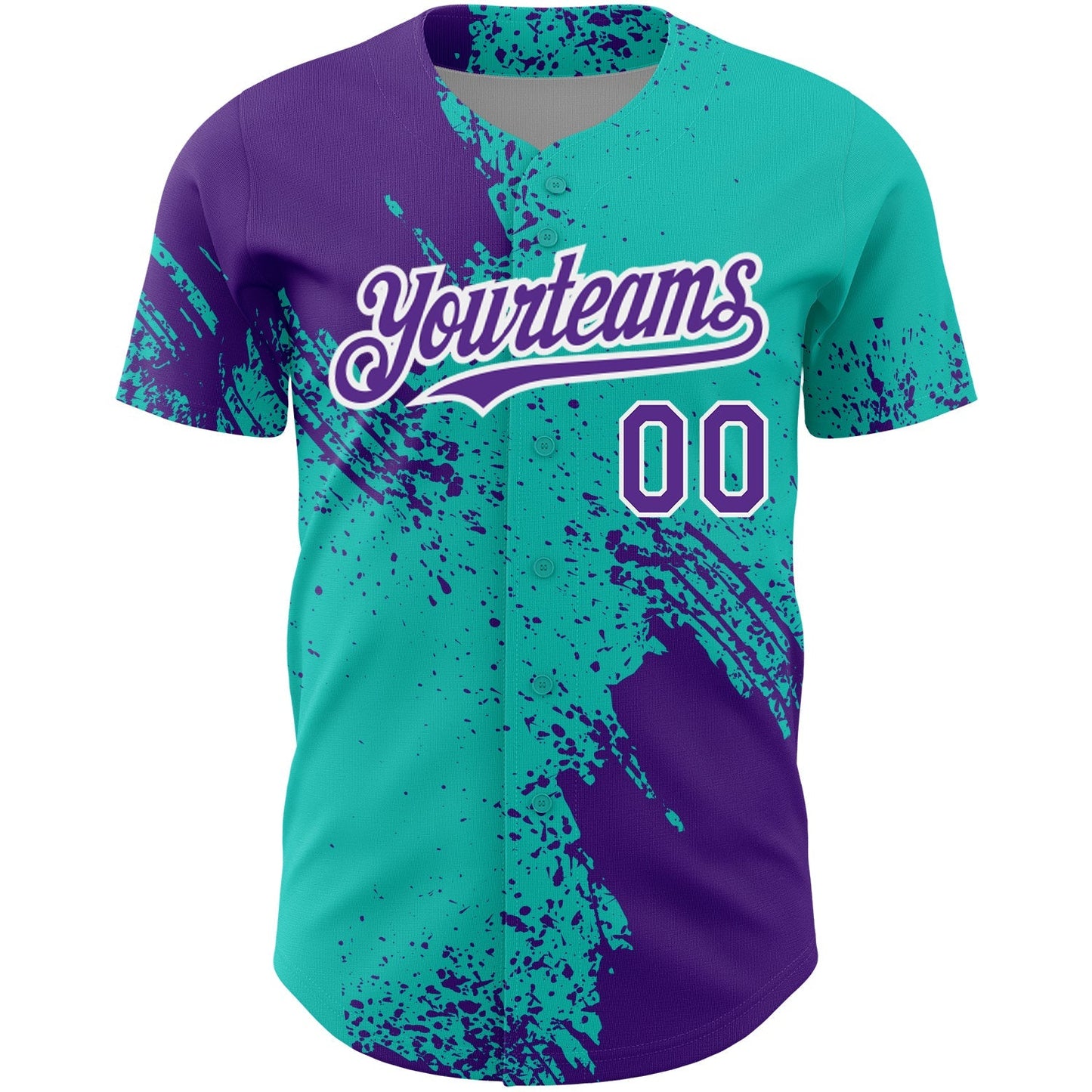 Custom Aqua Purple-White 3D Pattern Design Abstract Brush Stroke Authentic Baseball Jersey baseball jersey product view 2