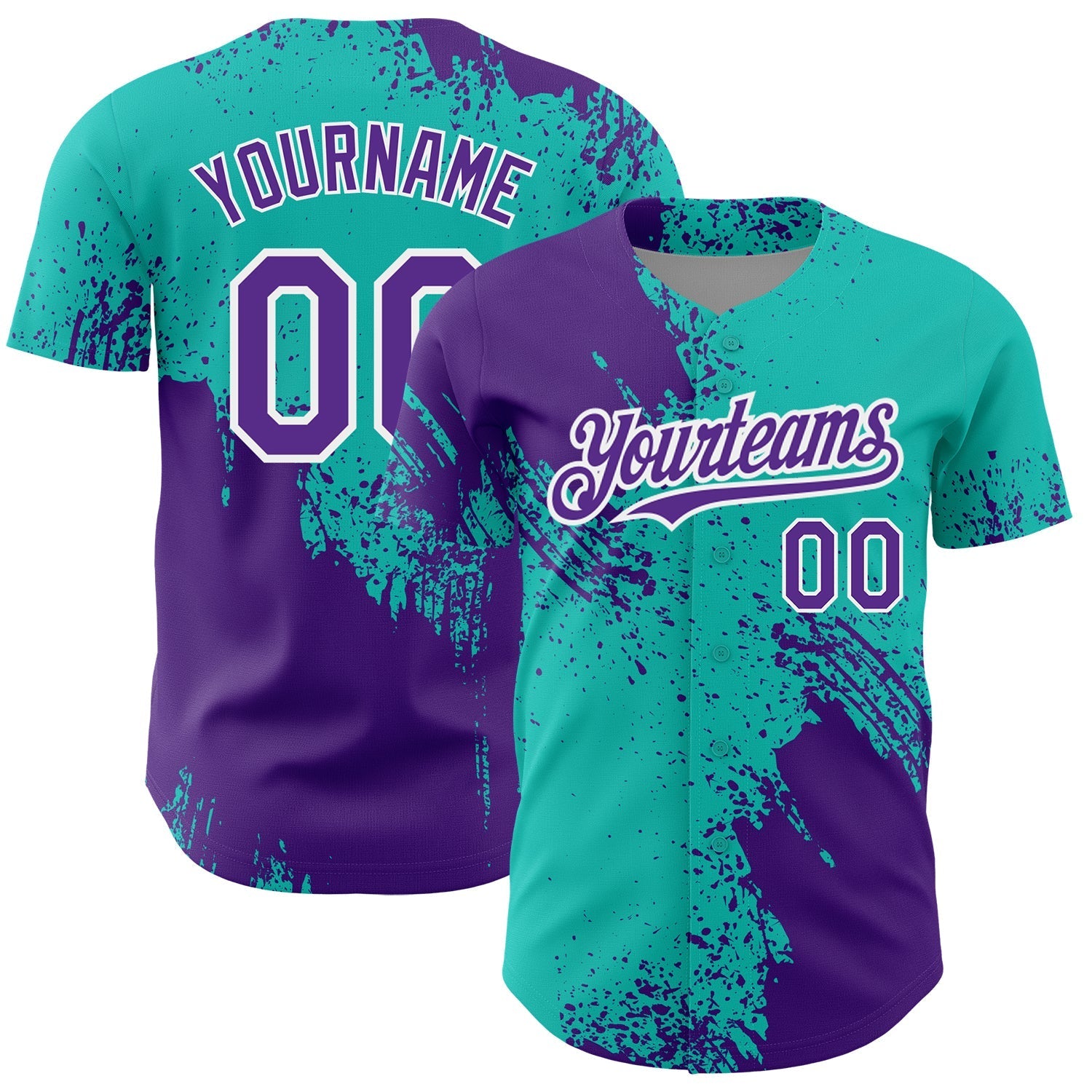 Custom Aqua Purple-White 3D Pattern Design Abstract Brush Stroke Authentic Baseball Jersey baseball jersey product view 1