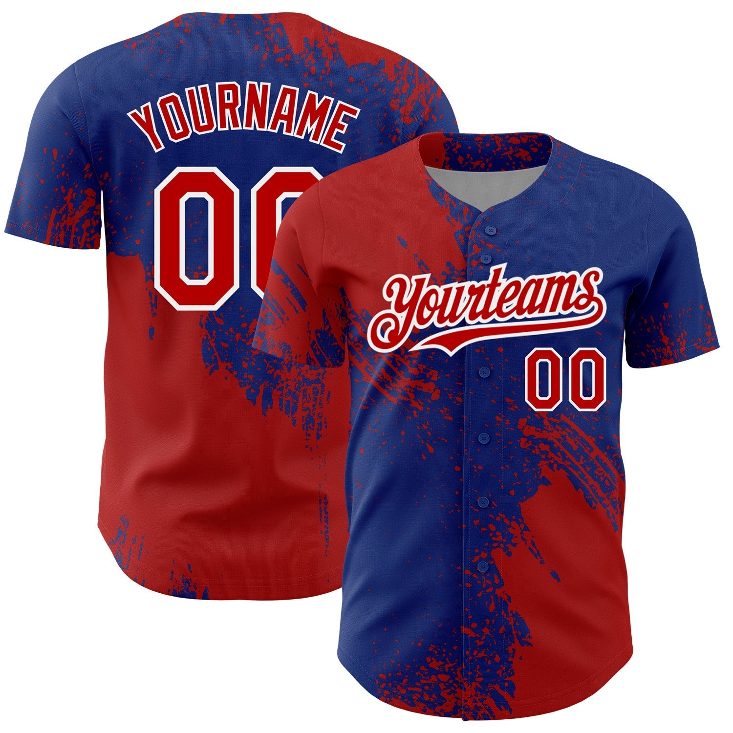 Custom Royal Red-White 3D Pattern Design Abstract Brush Stroke Authentic Baseball Jersey baseball jersey product view 1