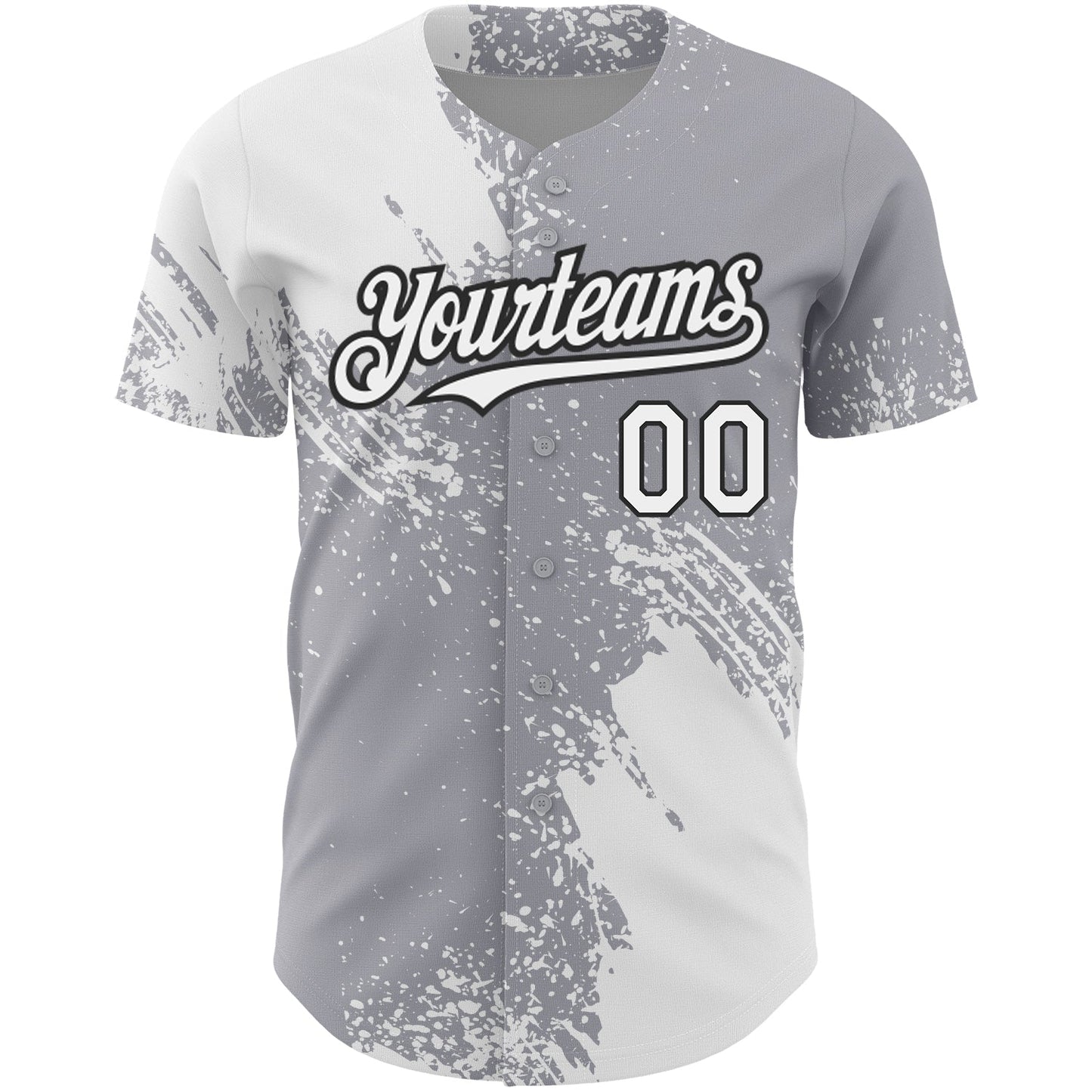 Custom Gray White-Black 3D Pattern Design Abstract Brush Stroke Authentic Baseball Jersey baseball jersey product view 2
