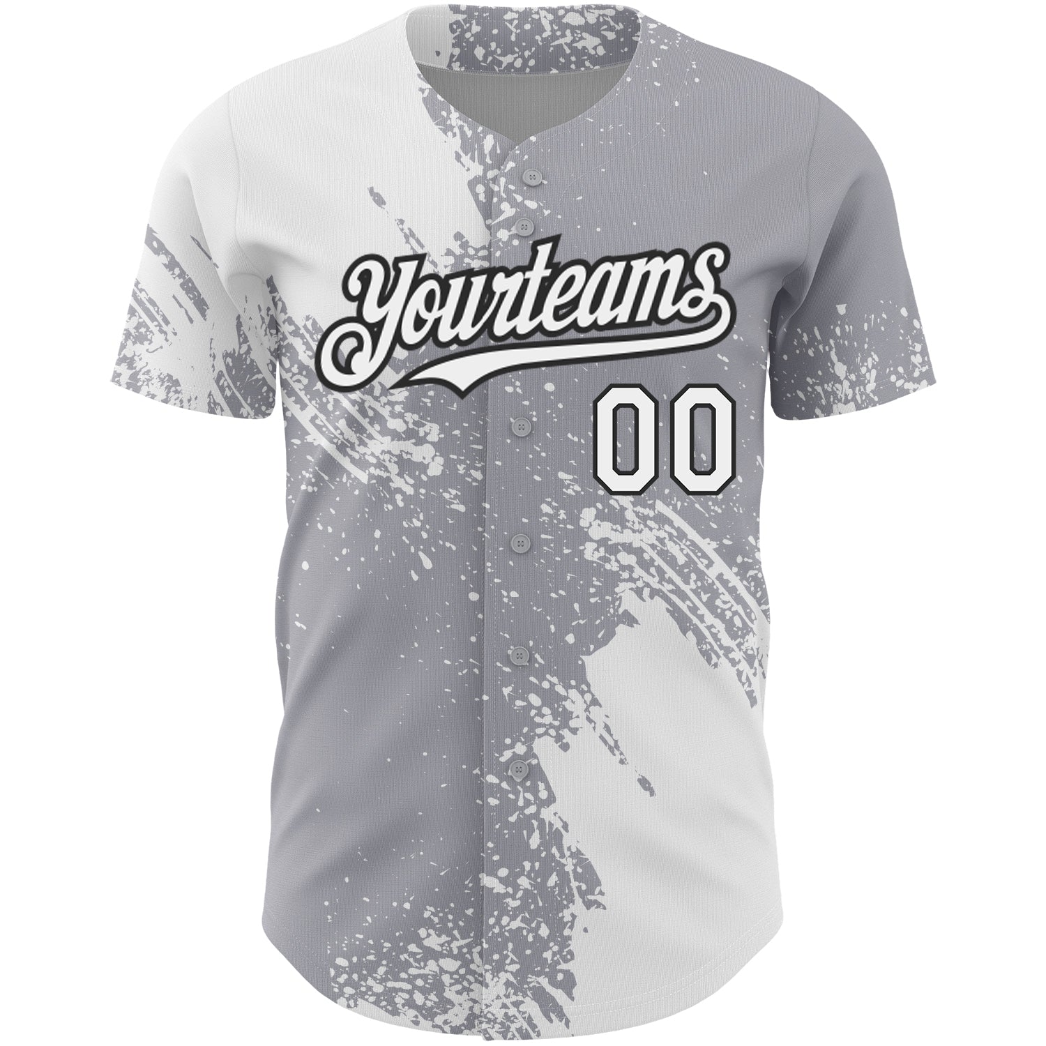 Custom Gray White-Black 3D Pattern Design Abstract Brush Stroke Authentic Baseball Jersey baseball jersey product view 2