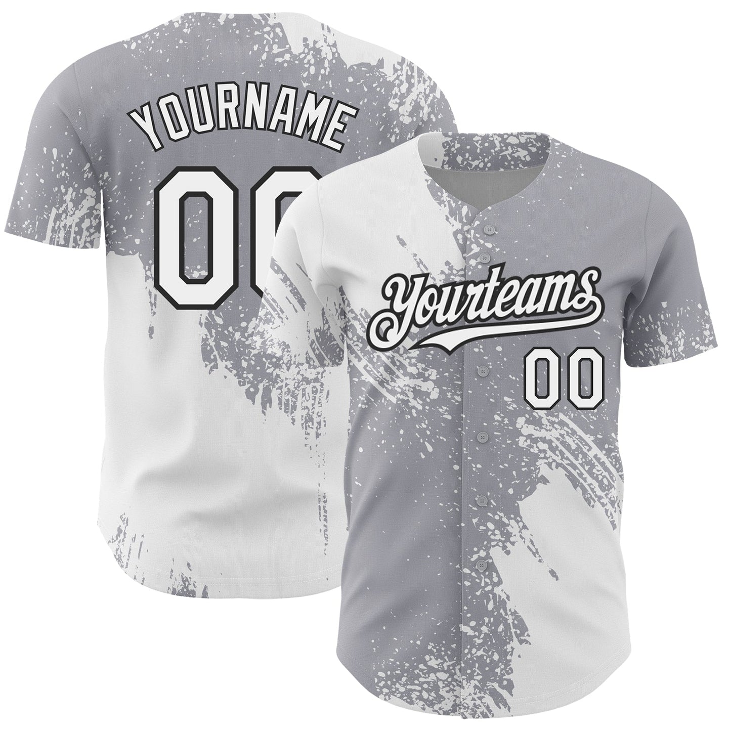 Custom Gray White-Black 3D Pattern Design Abstract Brush Stroke Authentic Baseball Jersey baseball jersey product view 1