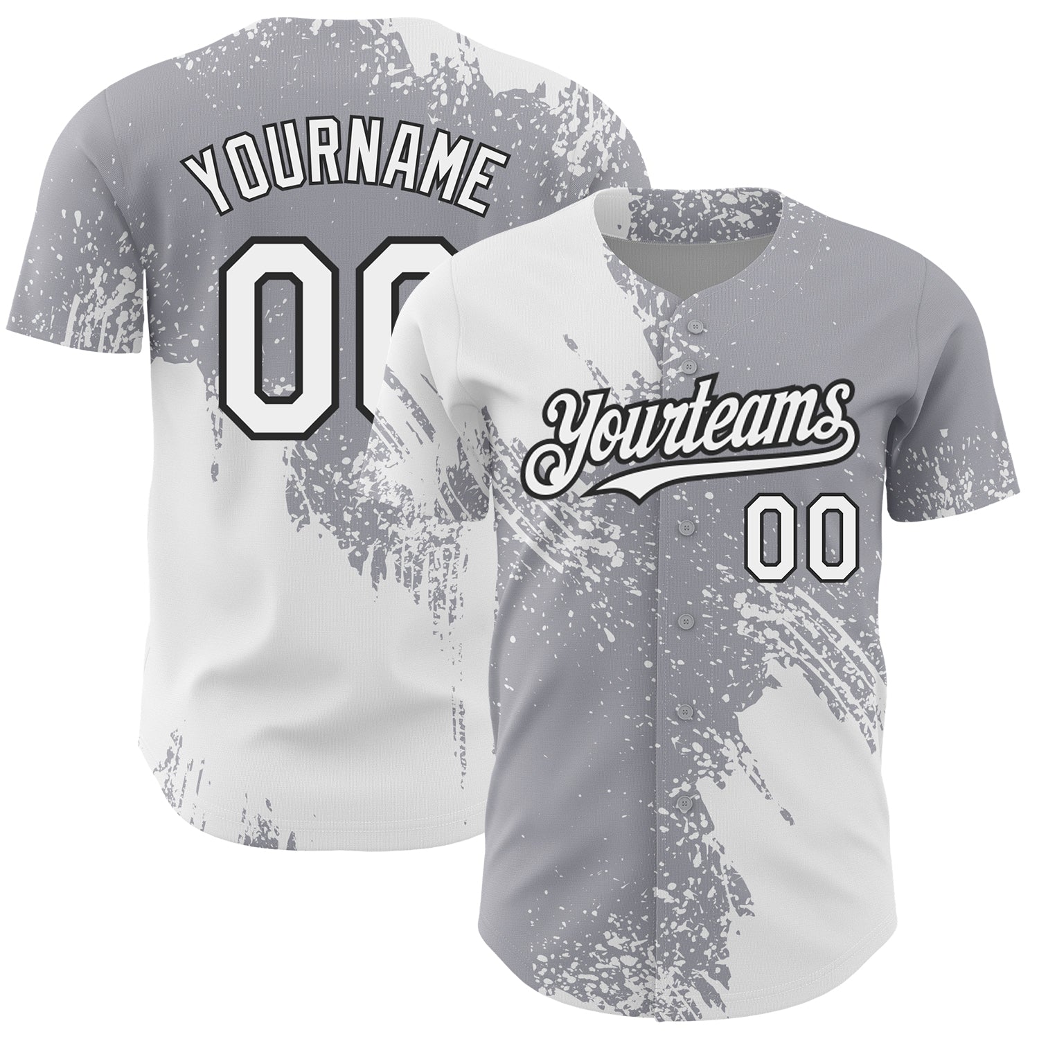 Custom Gray White-Black 3D Pattern Design Abstract Brush Stroke Authentic Baseball Jersey baseball jersey product view 1