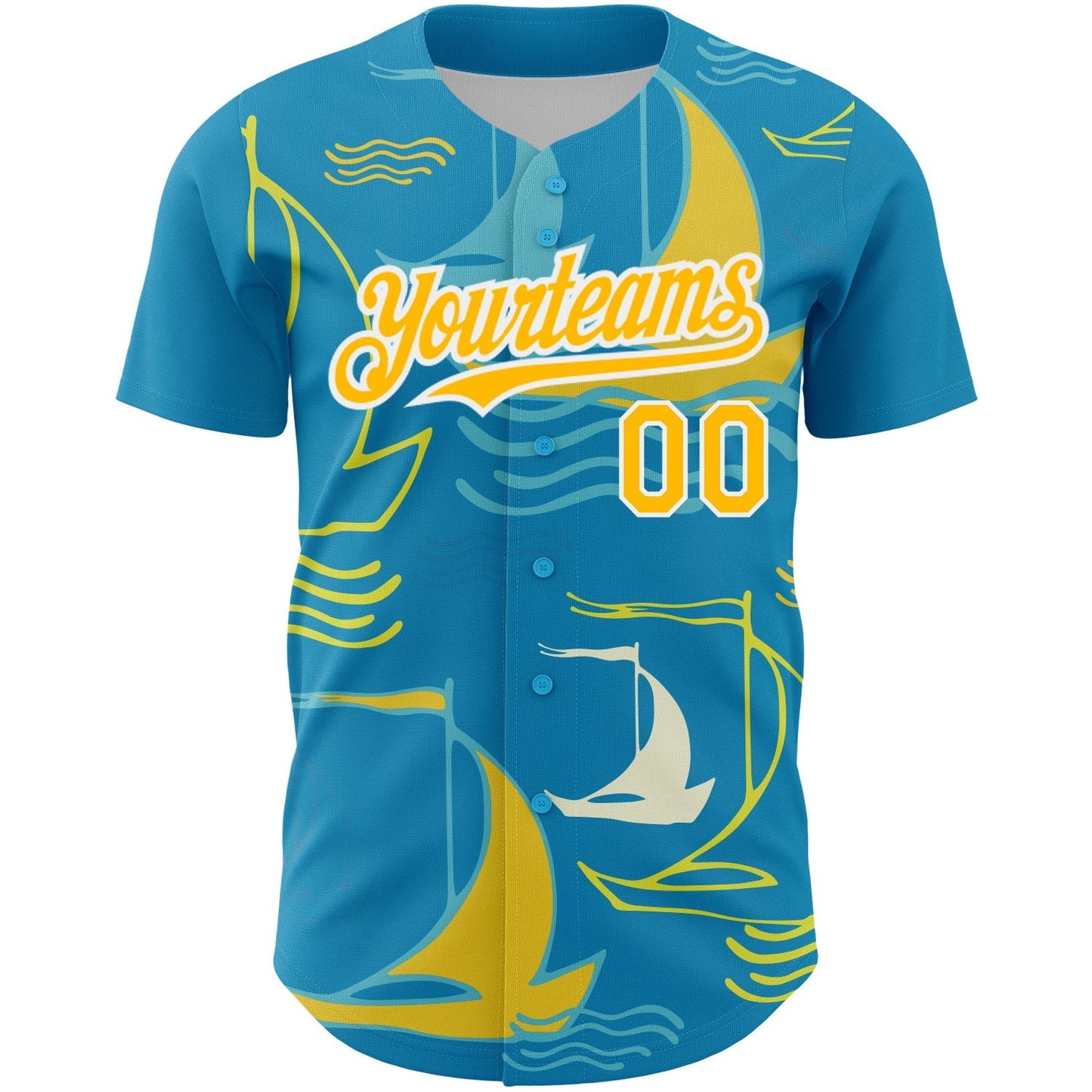 Custom Panther Blue Gold-White 3D Pattern Design Sailing Boats Authentic Baseball Jersey baseball jersey product view 2