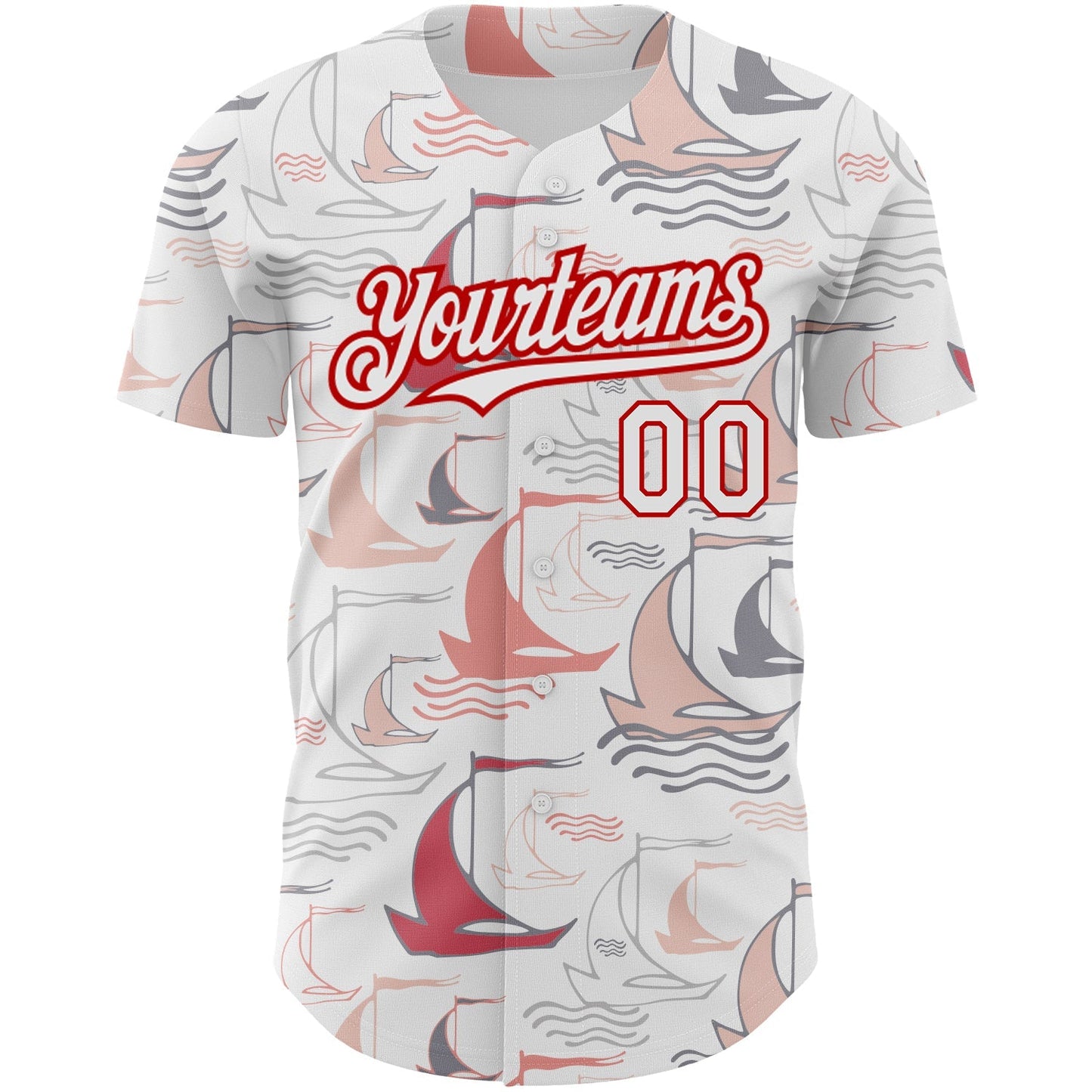 Custom White Red 3D Pattern Design Sailing Boats Authentic Baseball Jersey baseball jersey product view 2