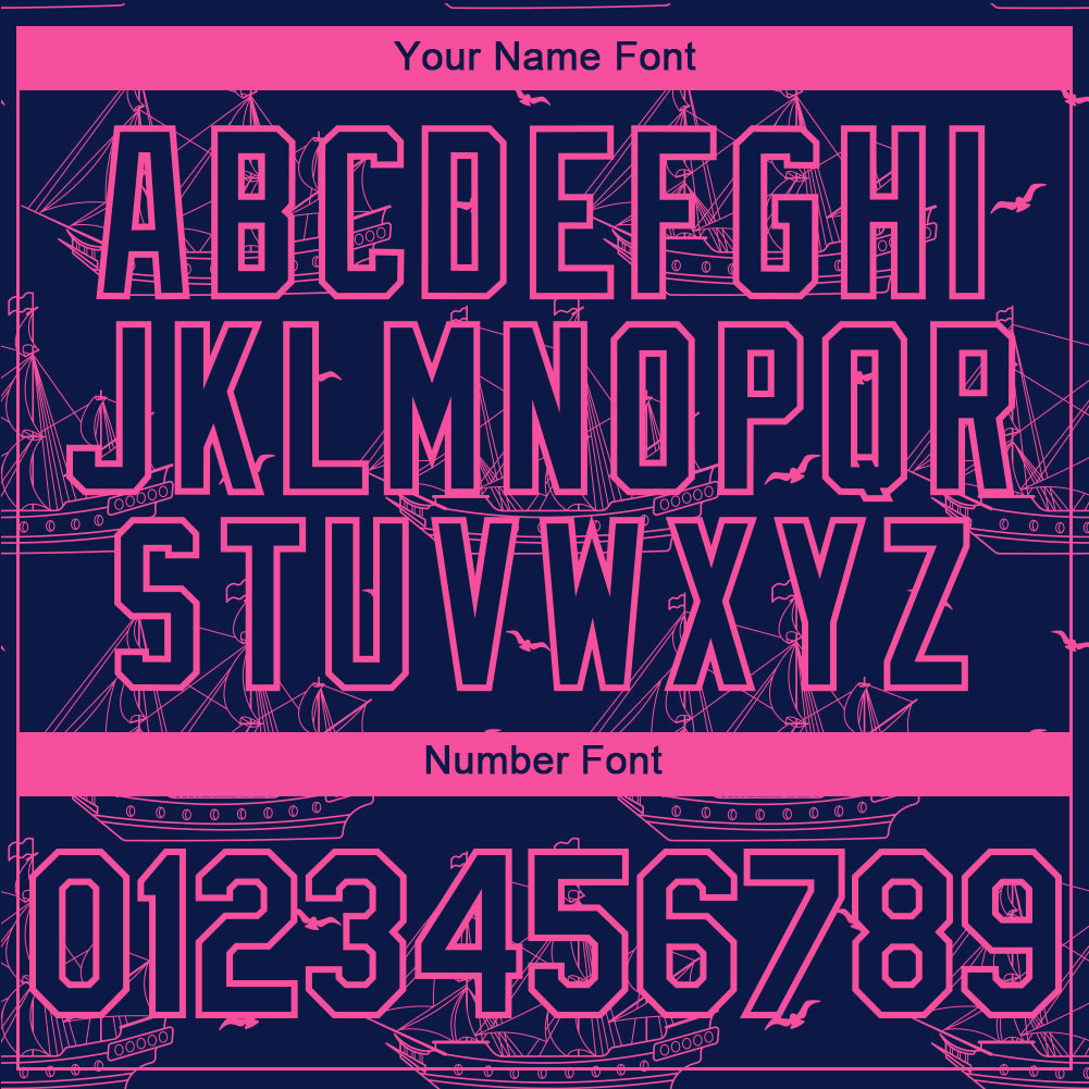 Custom Navy Pink 3D Pattern Design Ship Frigate With Seagulls Authentic Baseball Jersey baseball jersey product view 5